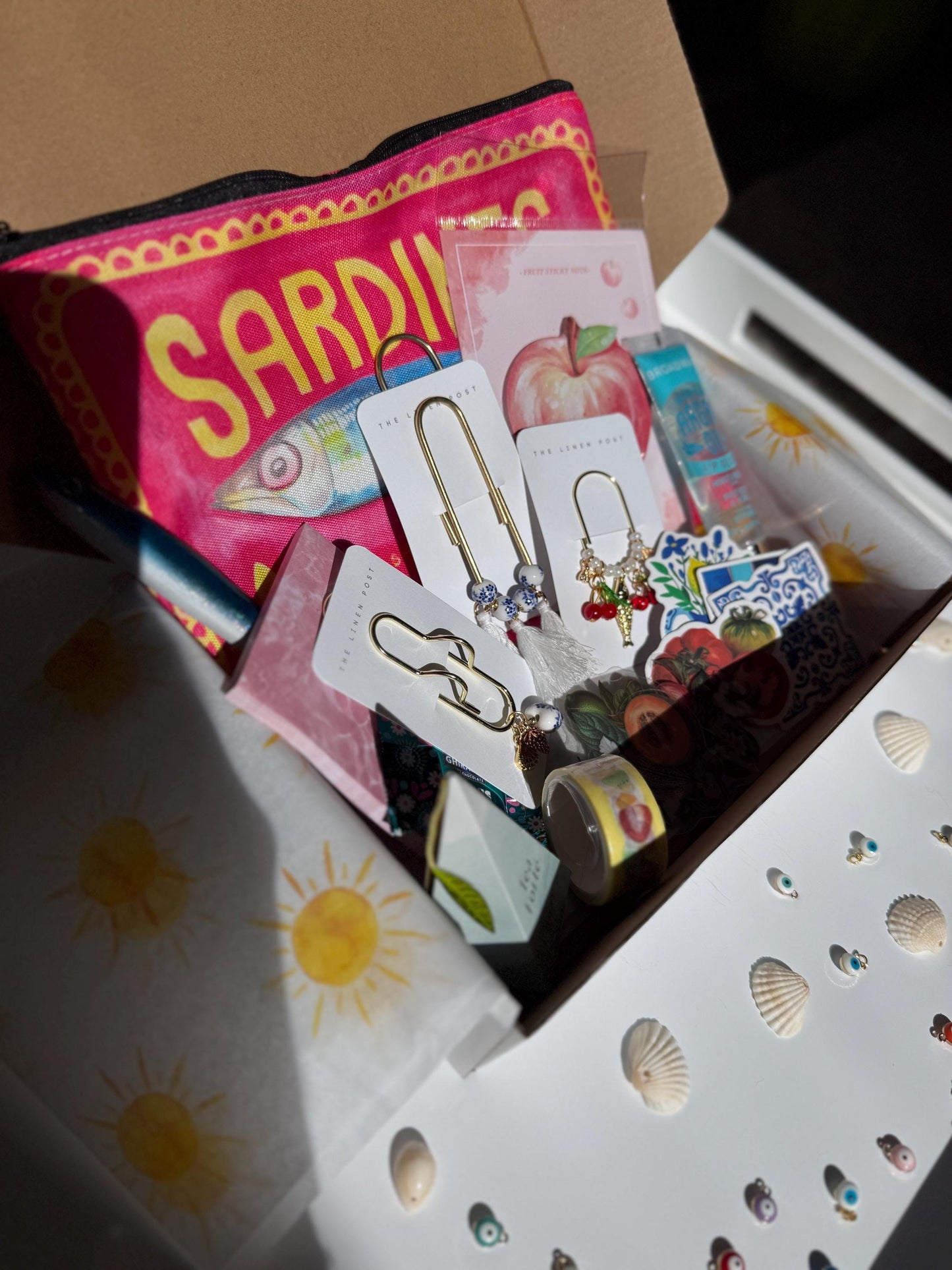Planner Gift Box Summer Stationery Set with Clips, Pens & Cozy Extras, limited quantities