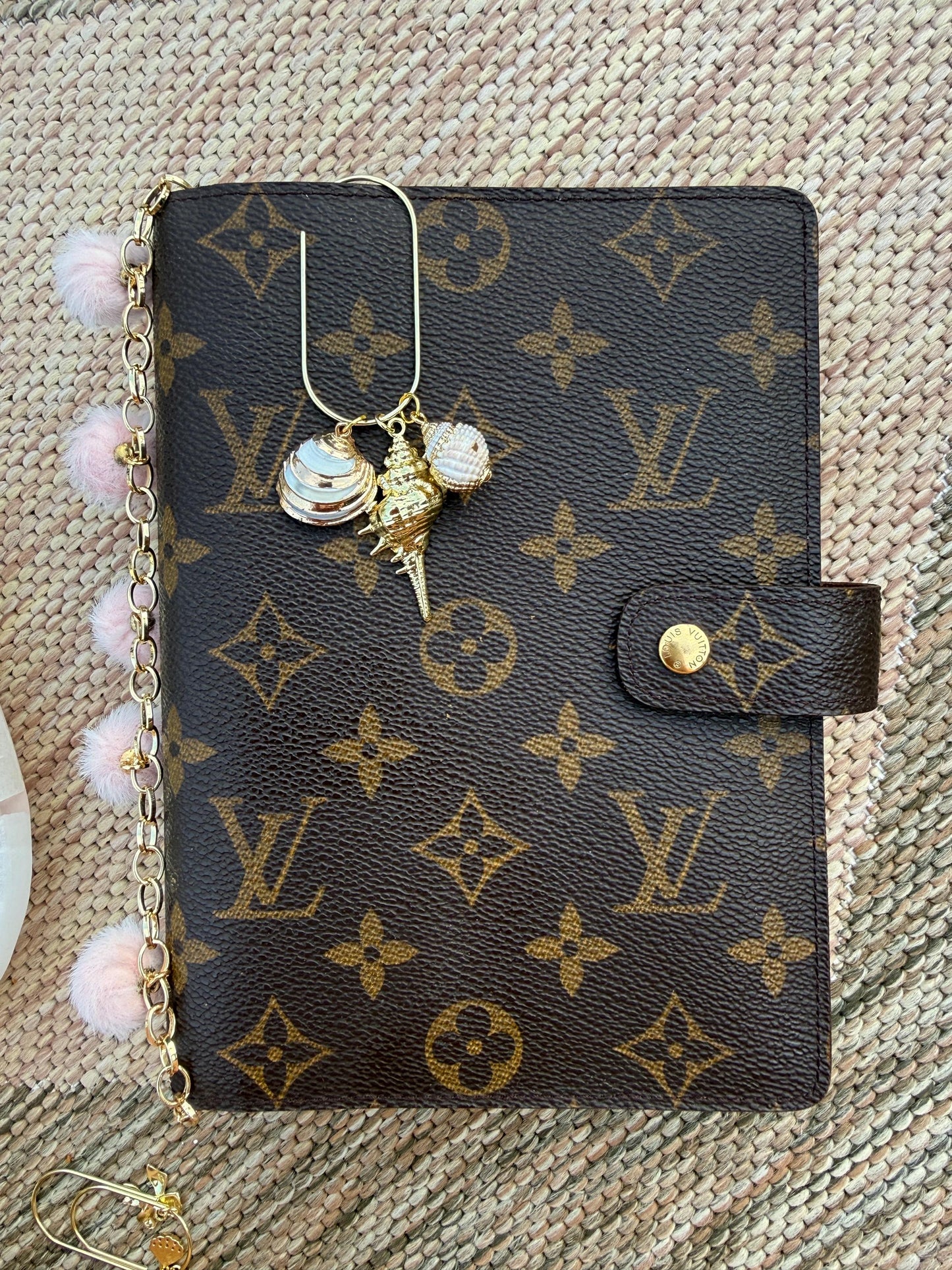 Set of 2 planner clips, summer journal accessories, pen holder, beach planner charms seashell charm gold charm