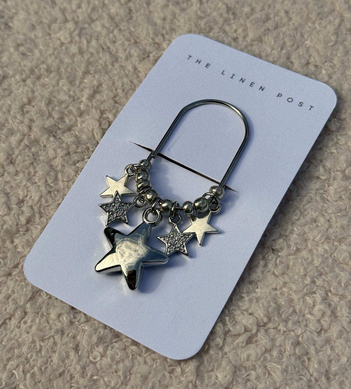 Close-up of the Puffy Star Planner Clip charms on its card
