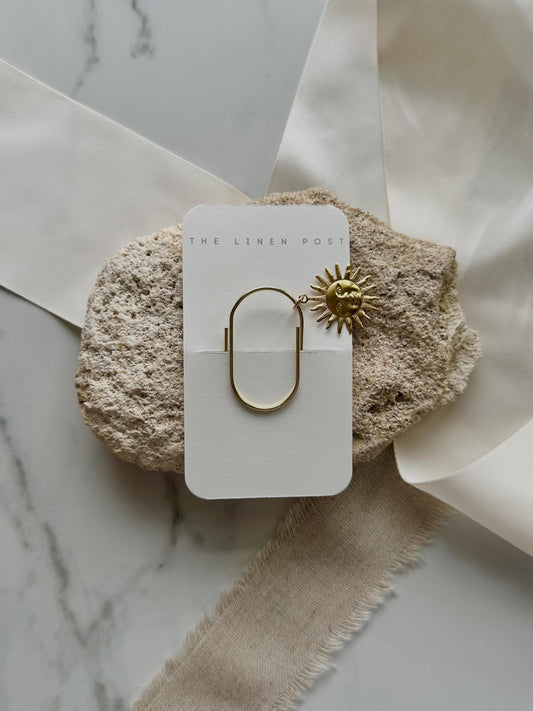 Planner Paper Clip | Gold Sun with Face Bookmark for Journal | Accessories | Cute Solstice Planning Accessory | Book Placeholder Charm