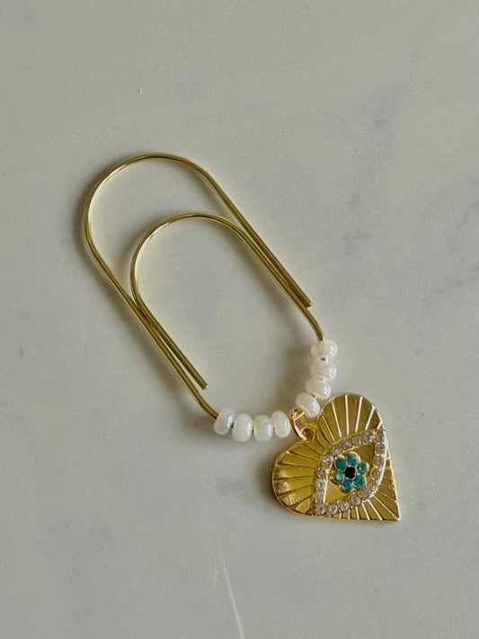 Gold Heart Evil Eye Planner Clip