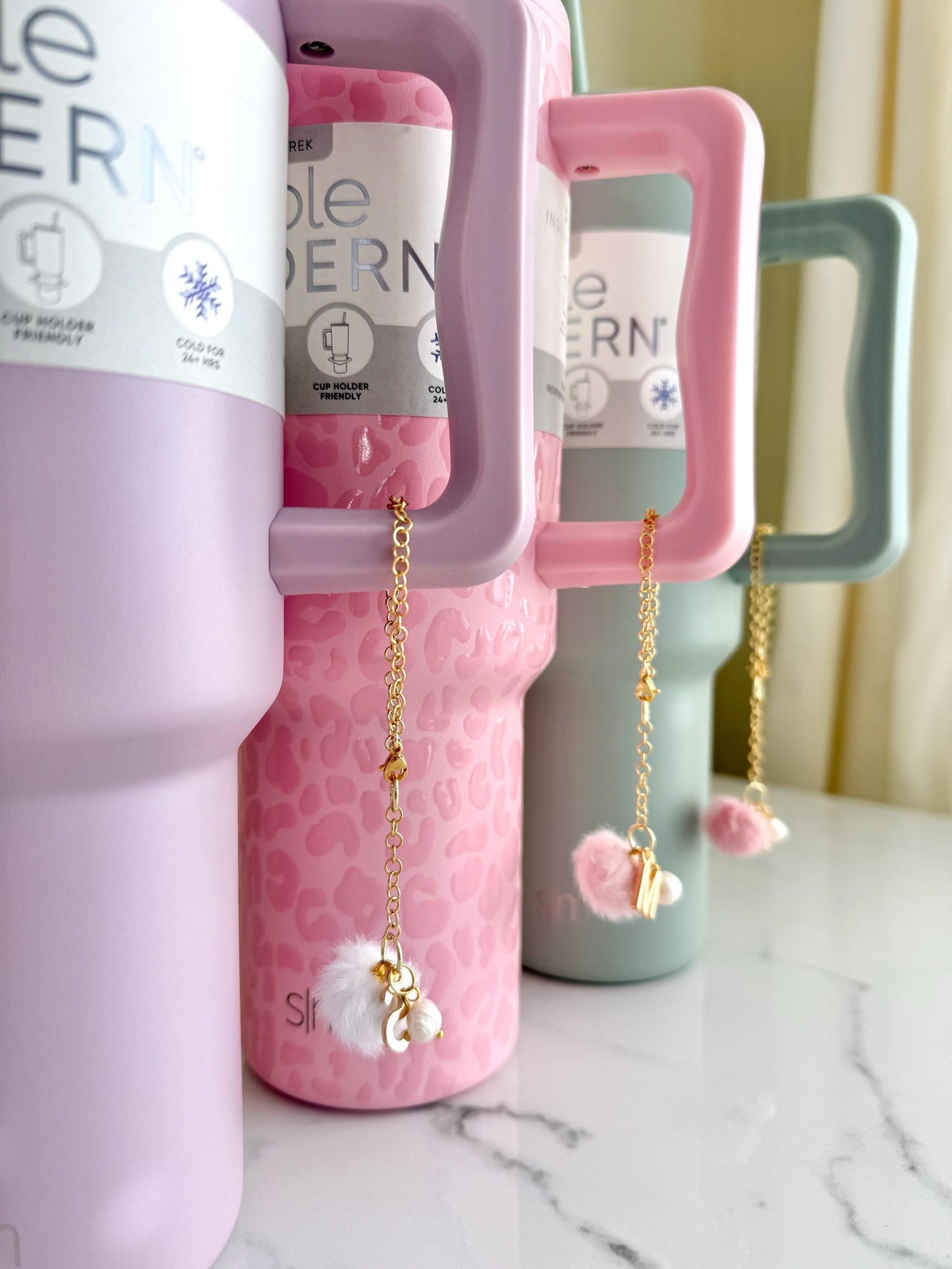 Stanley Charm | Simple Modern Water Bottle Charms | Tumbler Cute Monogram Handle Charm Gold Pink Girly Gift with Pearl