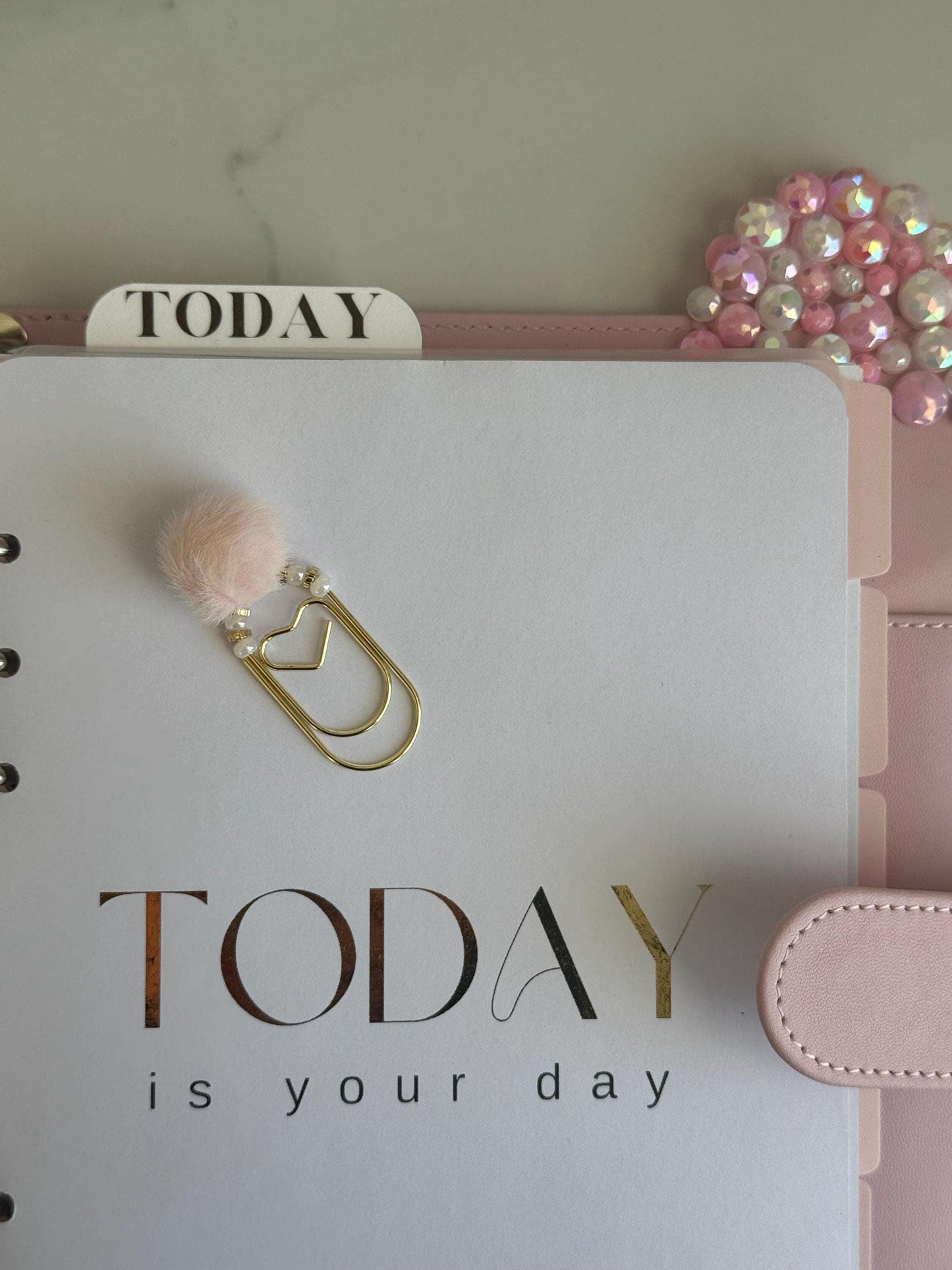 Valentines day Planner Accessory for Journal Planner Paper Clip for Travelers Notebook Paperclip Bookmark with pompom Pink Planner Decor
