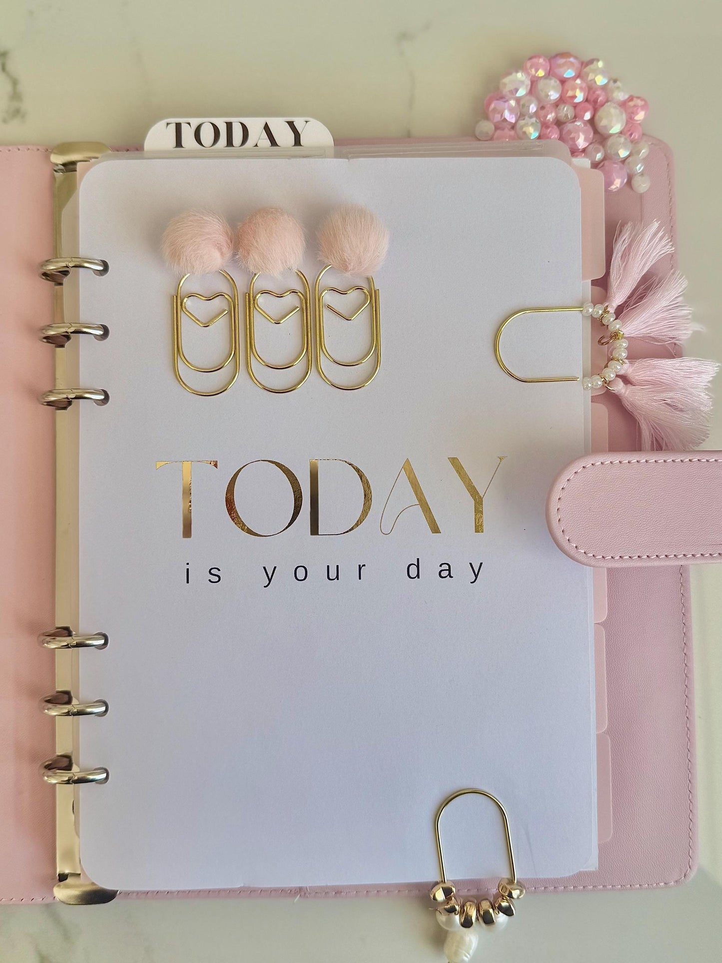 Valentines day Planner Accessory for Journal Planner Paper Clip for Travelers Notebook Paperclip Bookmark with Pom Pom Pink Planner Decor