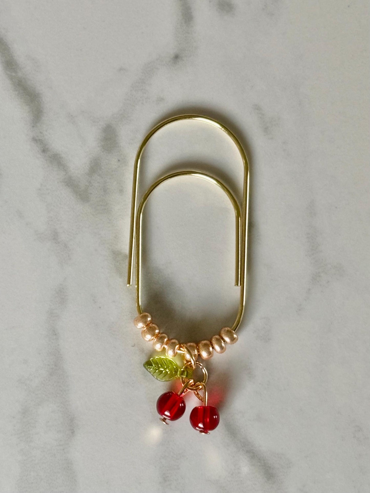 Planner Paper Clip Cherry Bookmark for Journal Accessories Cute Adorable Planning Accessory | Gold Plated Book Charm Flower Bookmark Spring