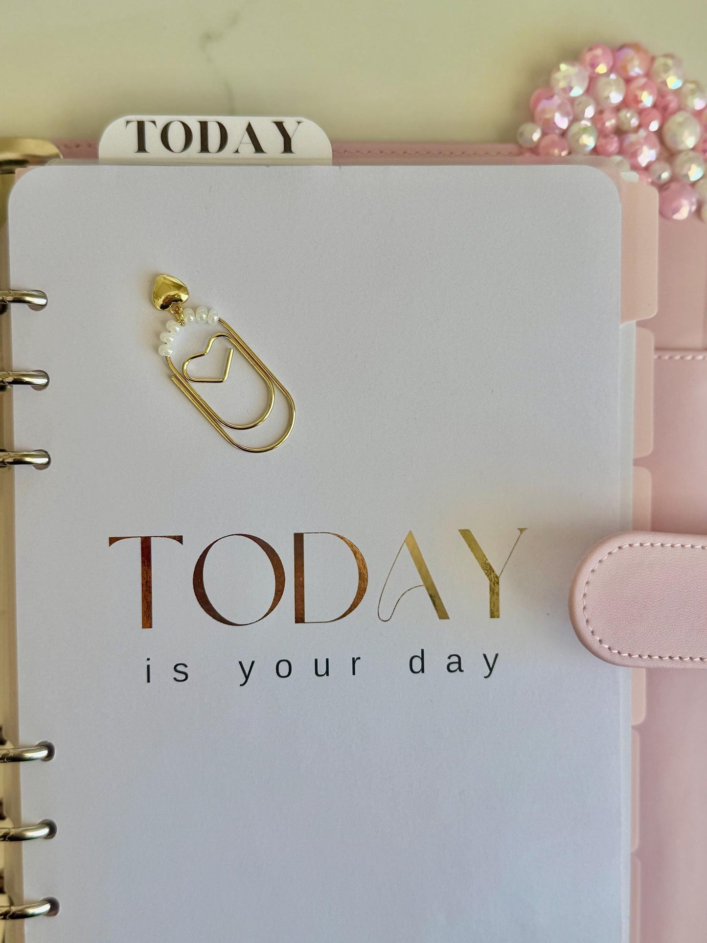 Valentines day Planner Accessory for Journal Planner Paper Clip for Travelers Notebook Paperclip Bookmark with Gold Heart  Planner Decor