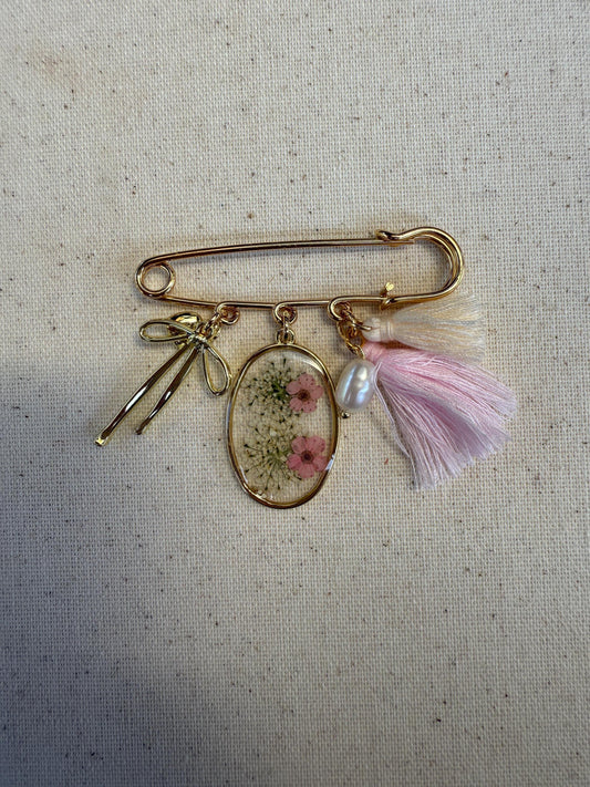 Dried Flower Charm Pin Brooch