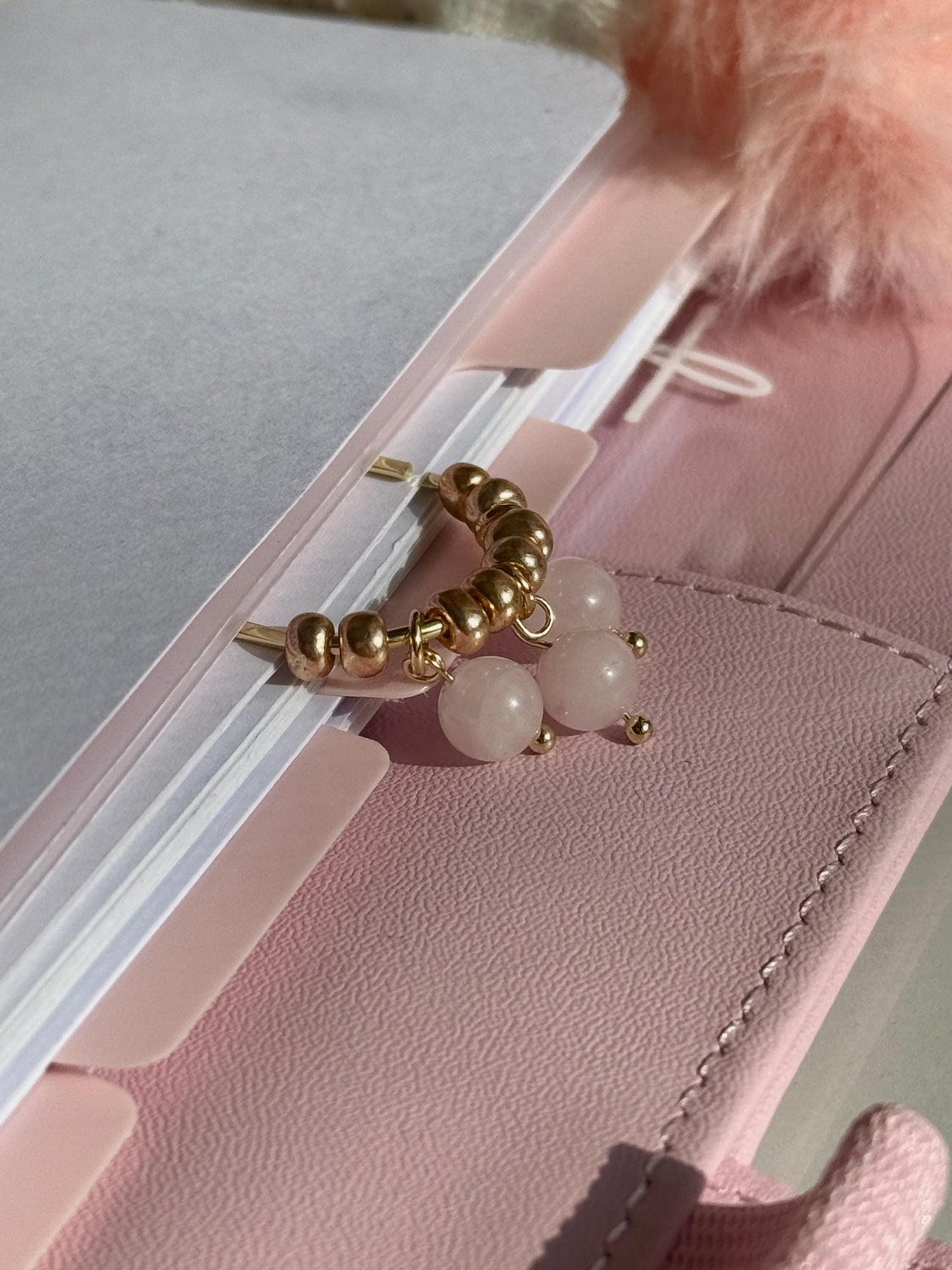 Planner Paper Clip  Rose Quartz Bookmark for Journal | Accessories | Cute Adorable Planning Accessory | Gold Plated Book Charm Genuine Stone