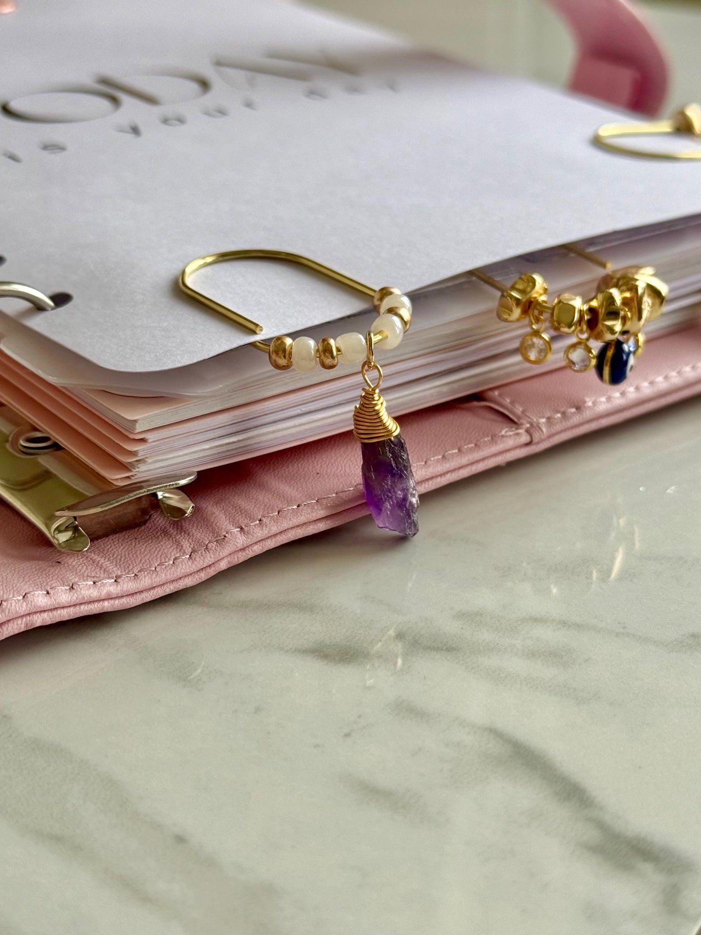 Planner Paper Clip Amethyst  Bookmark for Journal | Accessories | Cute Adorable Planning Accessory | Gold Plated Book Charm