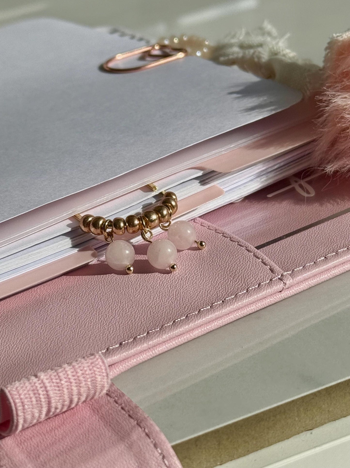 Planner Paper Clip  Rose Quartz Bookmark for Journal | Accessories | Cute Adorable Planning Accessory | Gold Plated Book Charm Genuine Stone