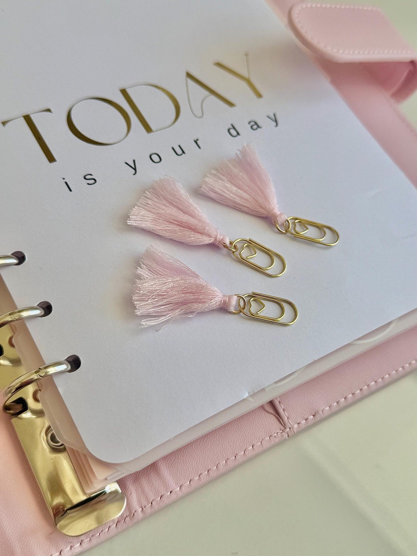 Valentines Mini Gold Paper Clips for Planner Decor For Journal Cute Planner Charms For Notebook Dangle PaperClip Charm Bookmark Pink Heart