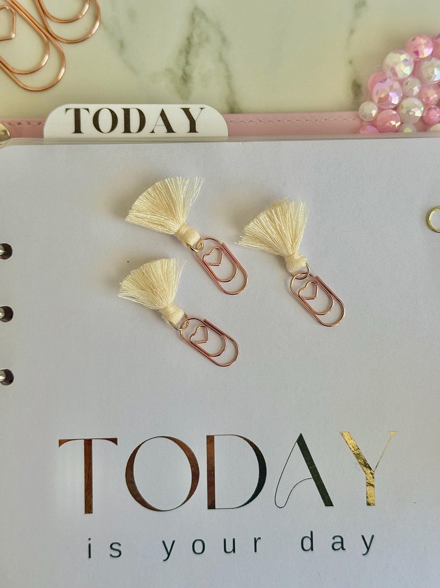 Valentines Mini Gold Paper Clips for Planner Decor For Journal Cute Planner Charms For Notebook Dangle PaperClip Charm Bookmark Pink Heart