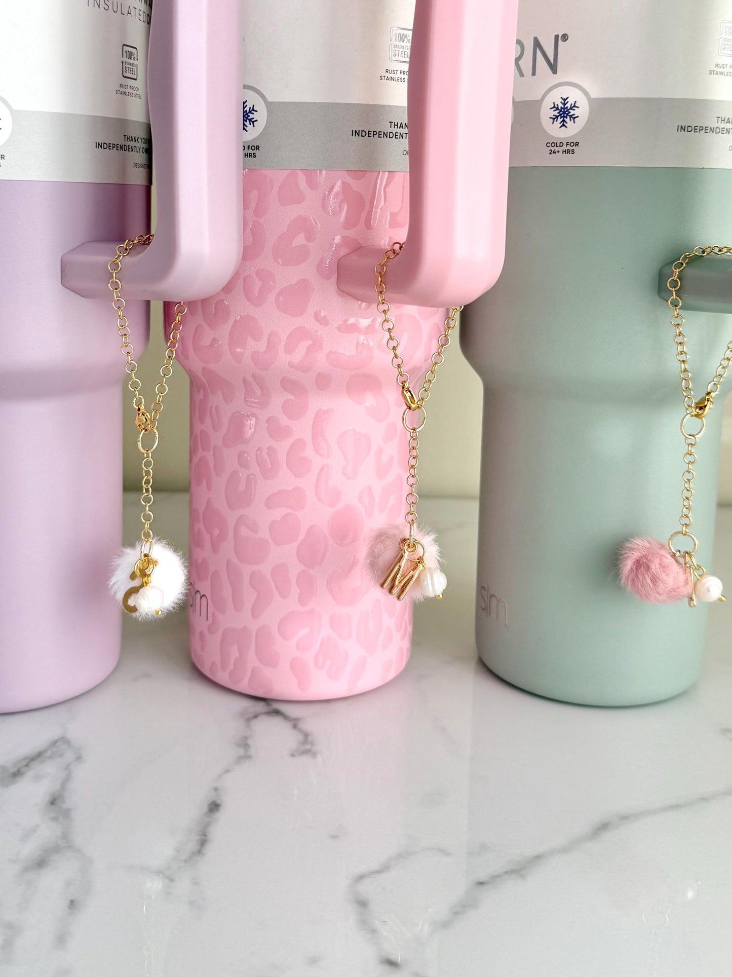 Stanley Charm | Simple Modern Water Bottle Charms | Tumbler Cute Monogram Handle Charm Gold Pink Girly Gift with Pearl