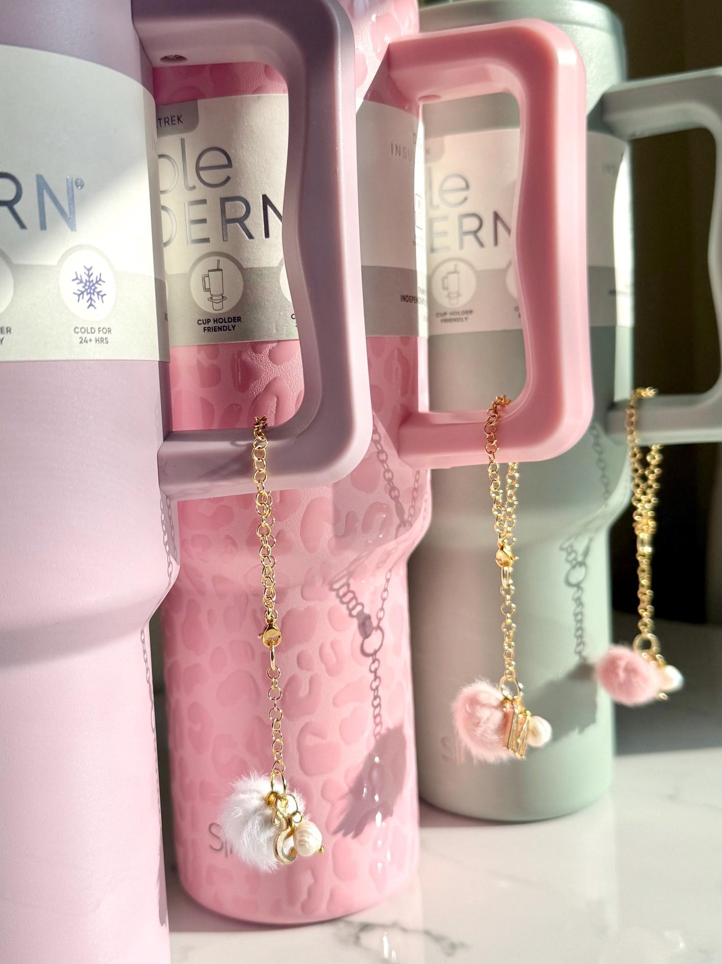 Stanley Charm | Simple Modern Water Bottle Charms | Tumbler Cute Monogram Handle Charm Gold Pink Girly Gift with Pearl