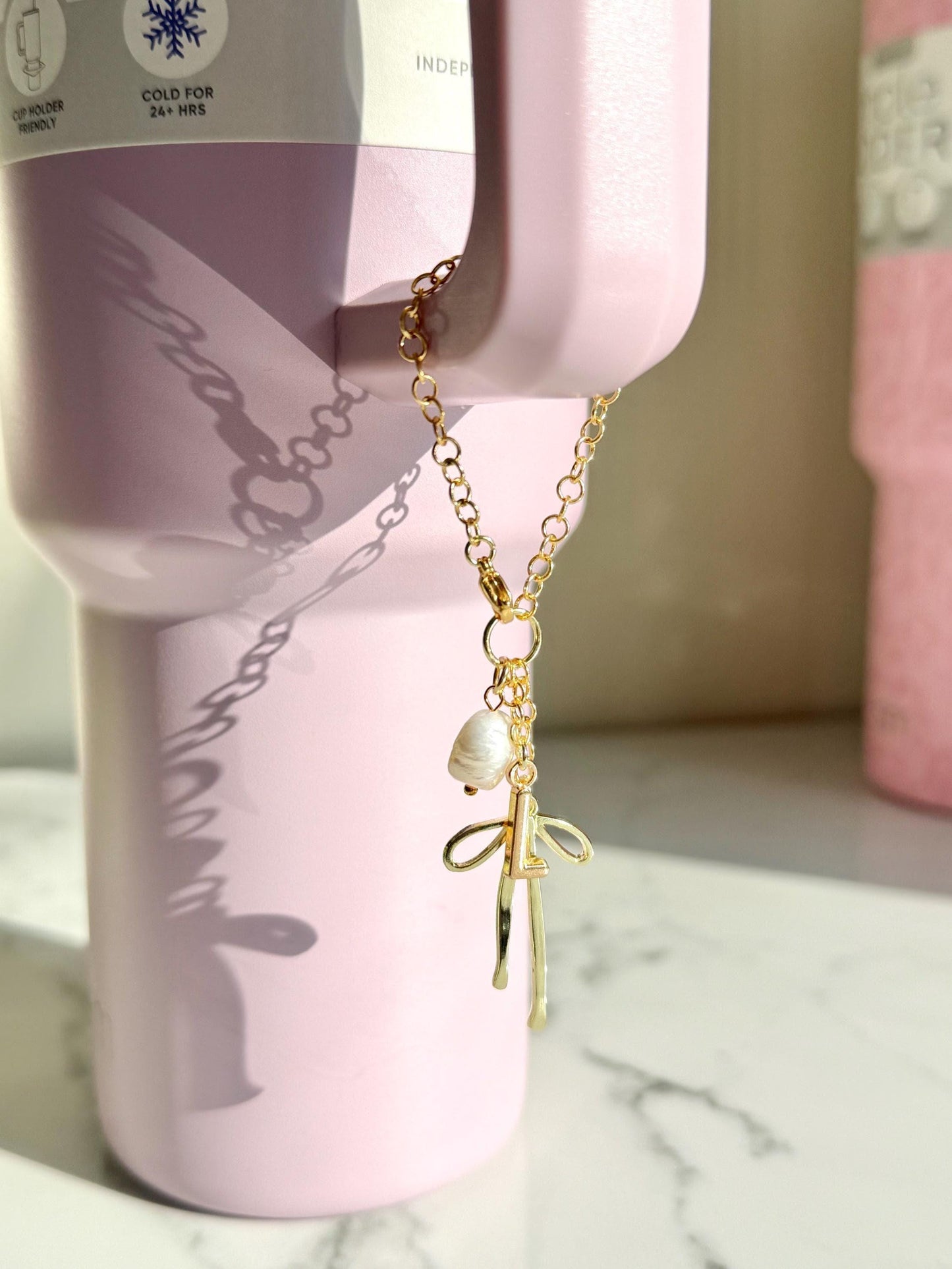 Stanley Charm | Simple Modern Water Bottle Charms | Tumbler Cute Monogram Handle Charm Gold Pink Girly Gift with Pearl