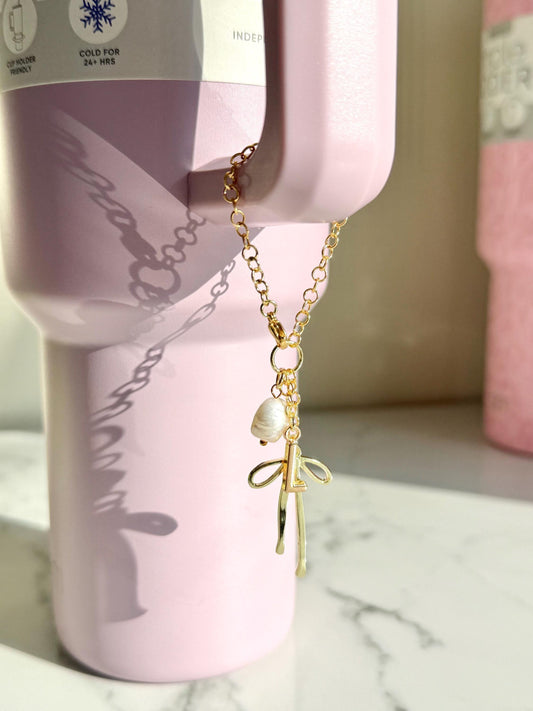Pearl Bow Initial Tumbler Charm