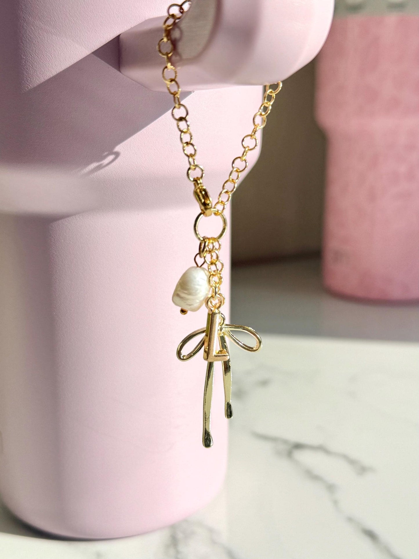 Stanley Charm | Simple Modern Water Bottle Charms | Tumbler Cute Monogram Handle Charm Gold Pink Girly Gift with Pearl