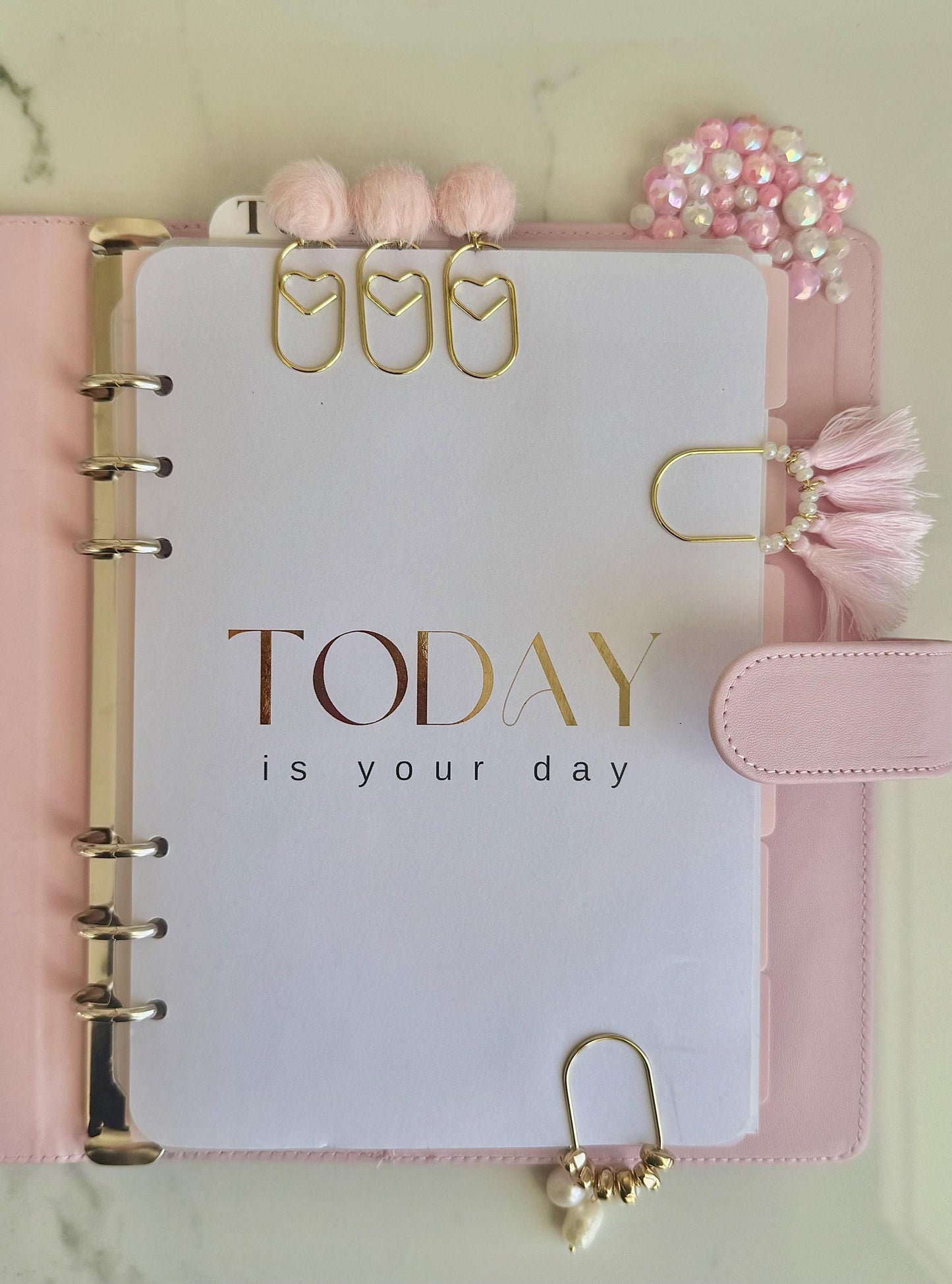 Valentines day Planner Accessory for Journal Planner Paper Clip for Travelers Notebook Paperclip Bookmark with Pom Pom Pink Planner Decor