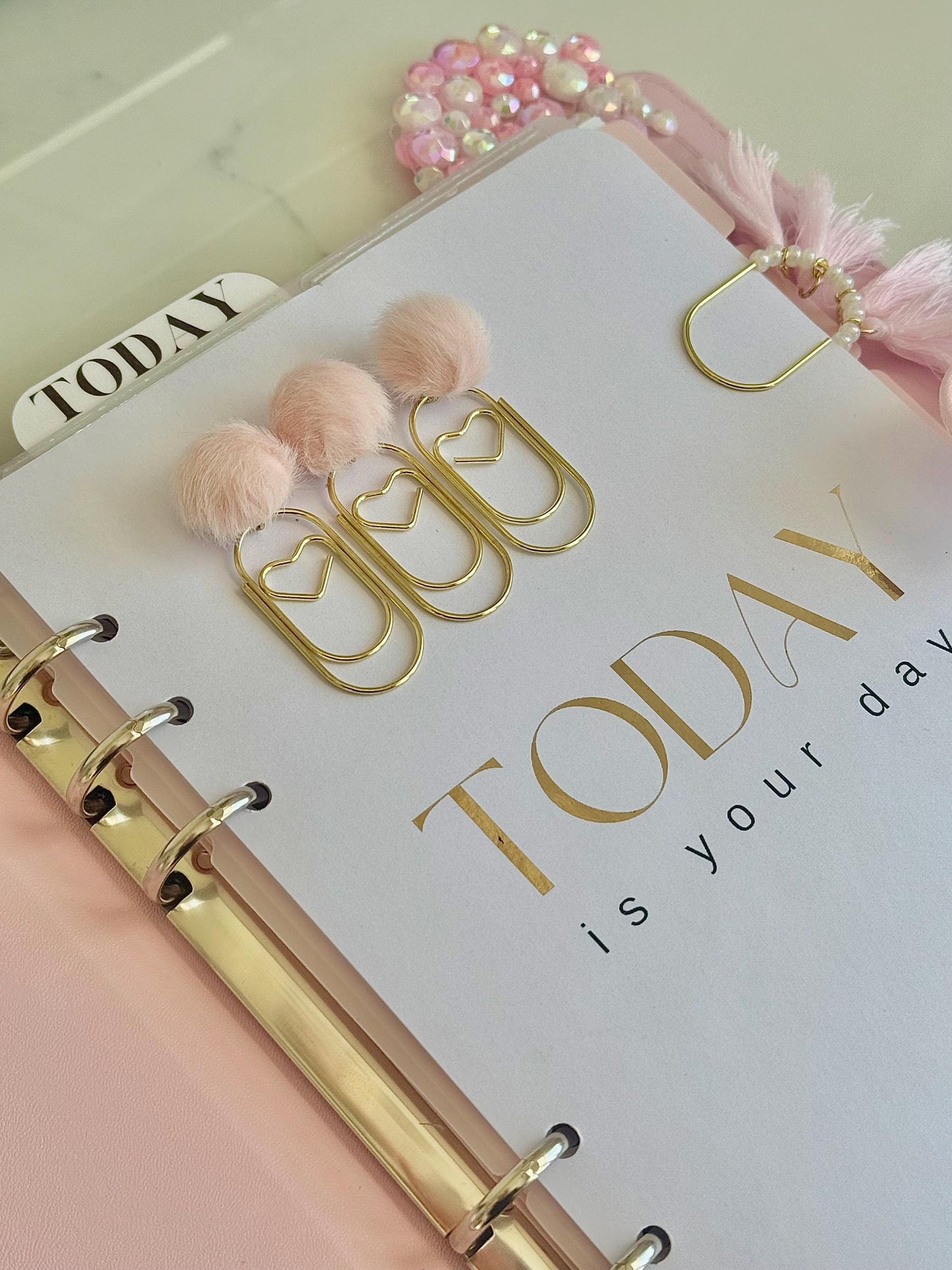 Valentines day Planner Accessory for Journal Planner Paper Clip for Travelers Notebook Paperclip Bookmark with Pom Pom Pink Planner Decor