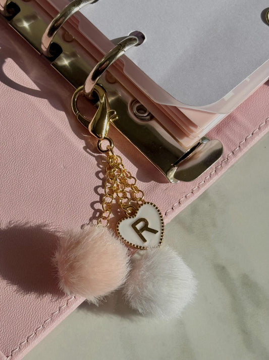 Initial Heart Pom Pom Notebook Charm