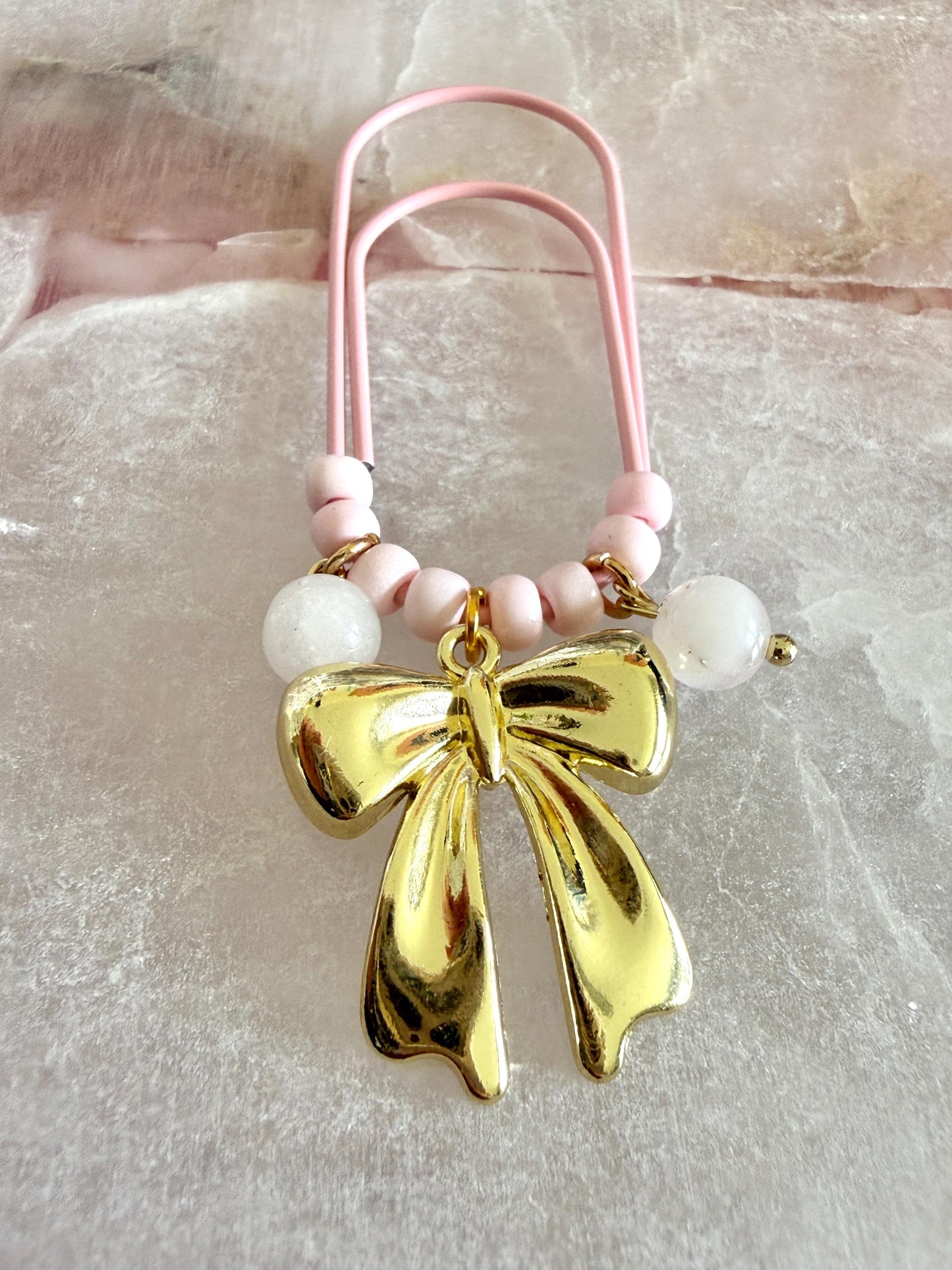 Planner Paper Clip | Girly Bow Pink Bookmark for Journal | Accessories | Cute Adorable Planning Accessory Book Placeholder Charm Rose Quartz