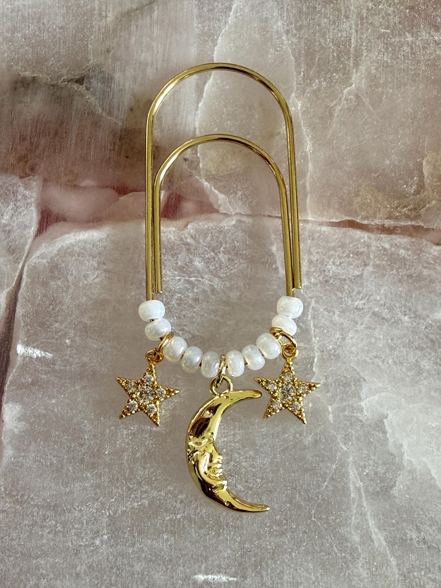 Planner Paper Clip Gold Bookmark for Journal with  Moon and Stars Accessories Cute Adorable Planning Accessory Book Placeholder Charm