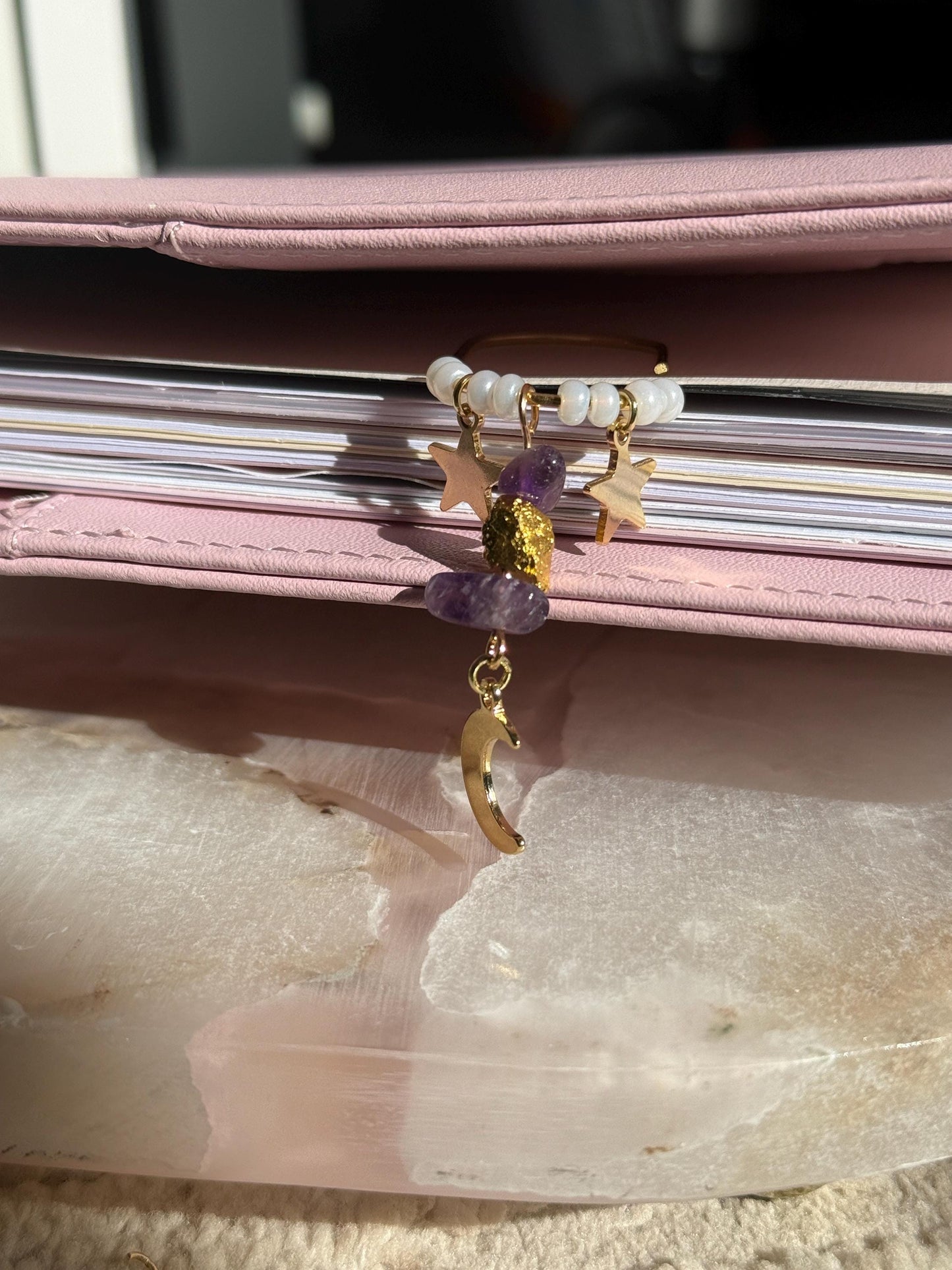 Planner Paper Clip  amethyst Bookmark for Journal | Accessories | Cute Adorable Planning Accessory | Gold Plated Book Charm Genuine Stone