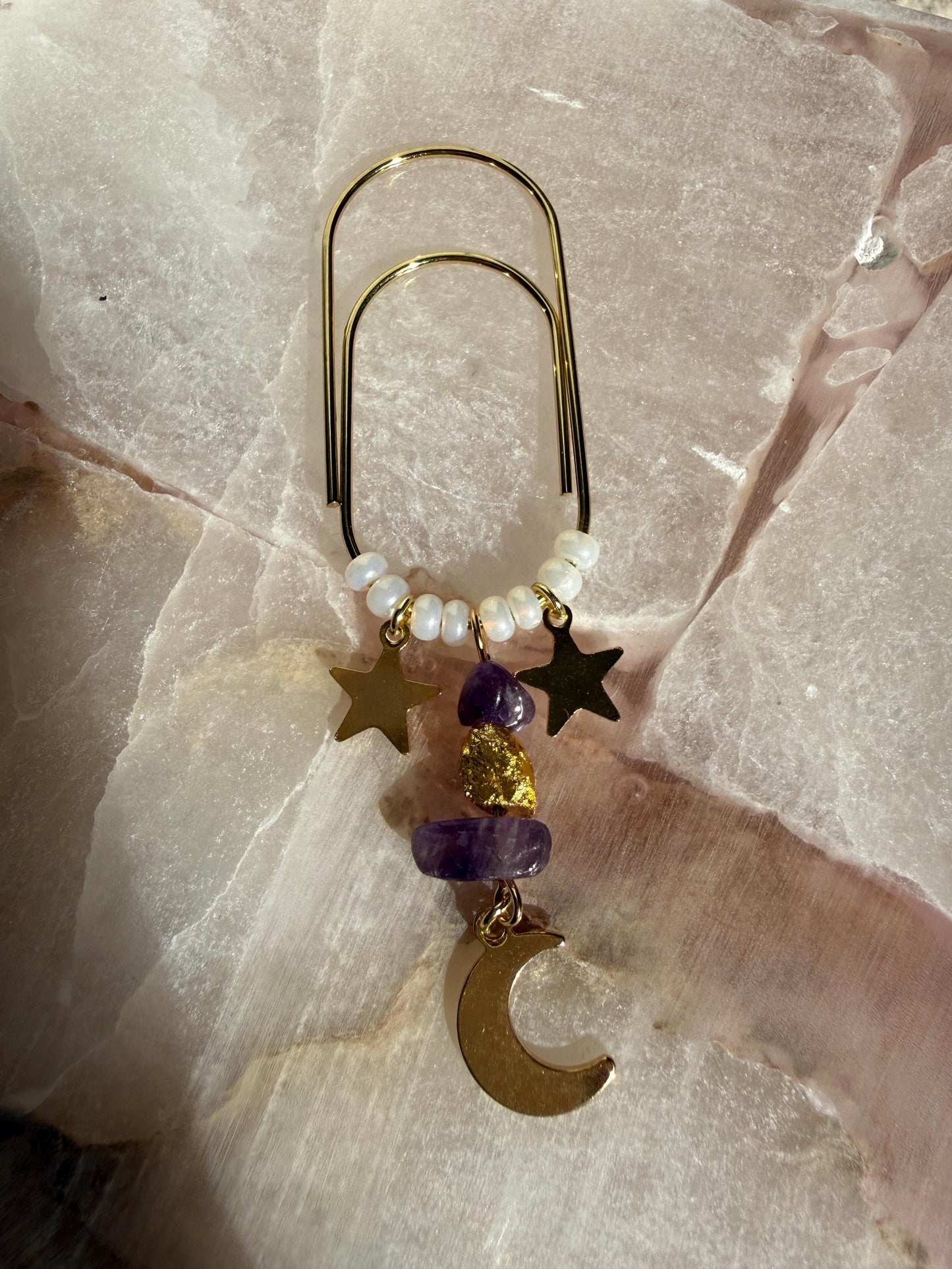 Planner Paper Clip  amethyst Bookmark for Journal | Accessories | Cute Adorable Planning Accessory | Gold Plated Book Charm Genuine Stone