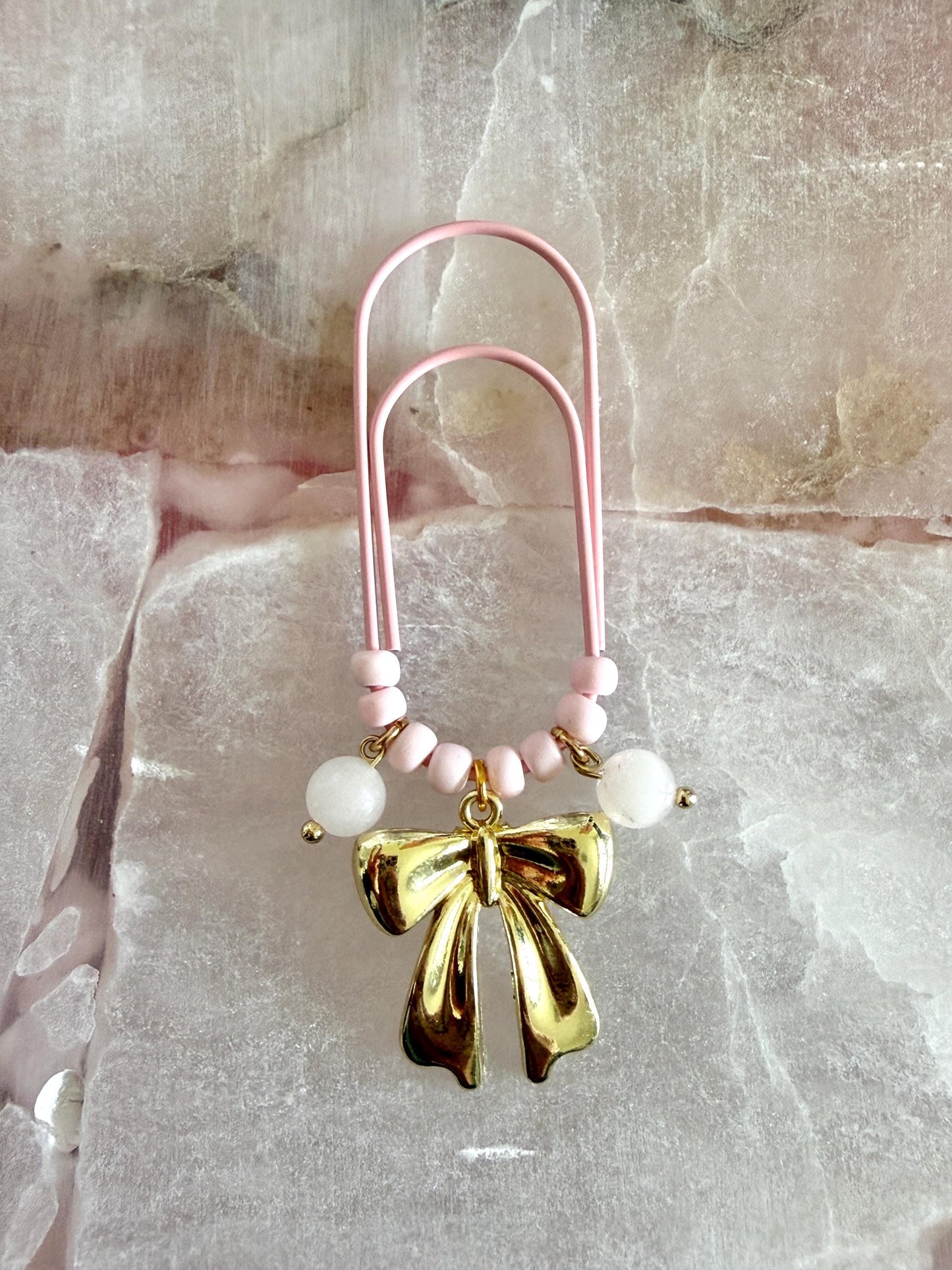 Planner Paper Clip | Girly Bow Pink Bookmark for Journal | Accessories | Cute Adorable Planning Accessory Book Placeholder Charm Rose Quartz