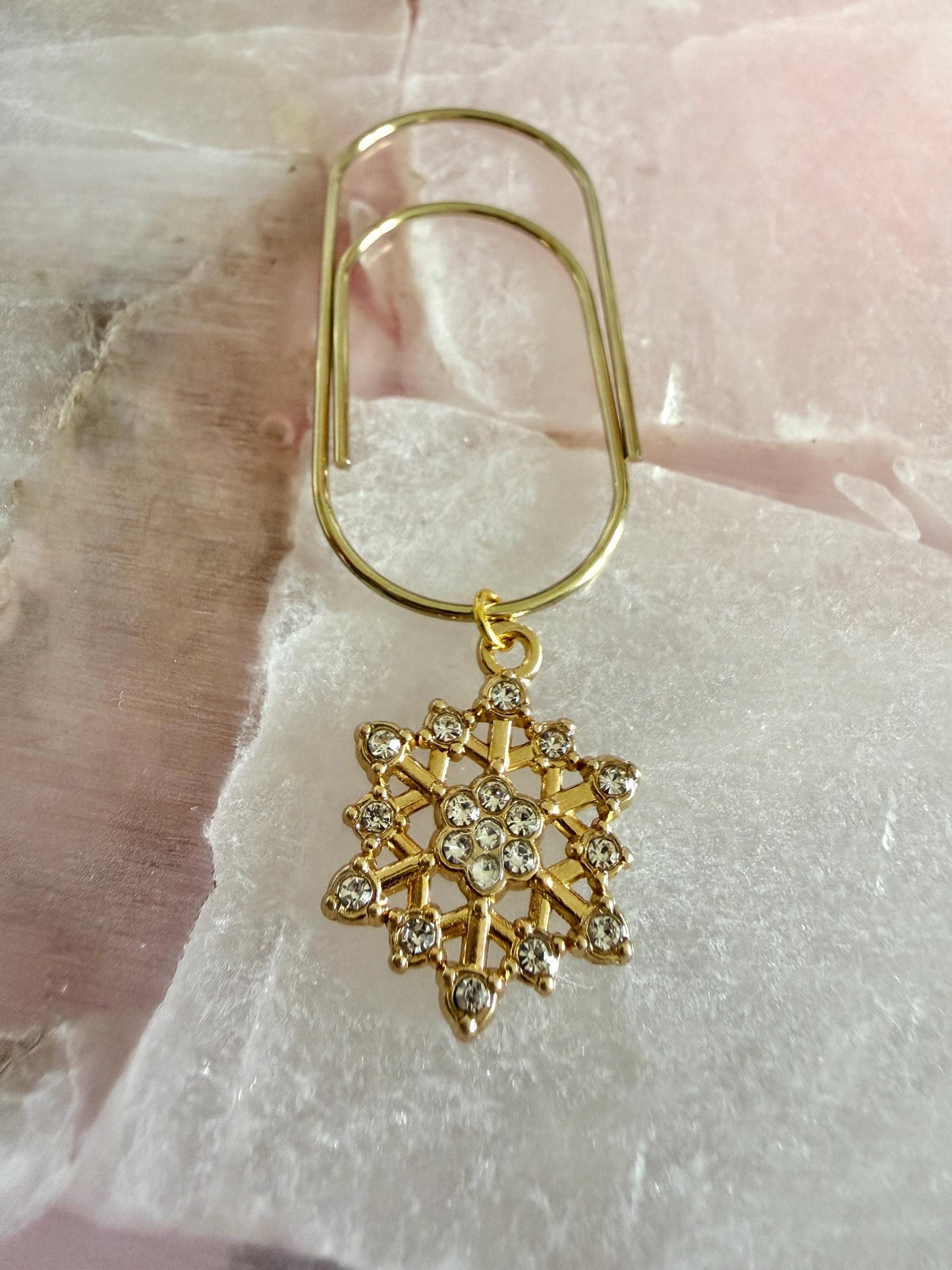 Gold Planner Paper Clip Gold Bookmark for Journal Christmas Accessories | Cute Adorable Planning Accessory Book Snowflake Charm Holiday