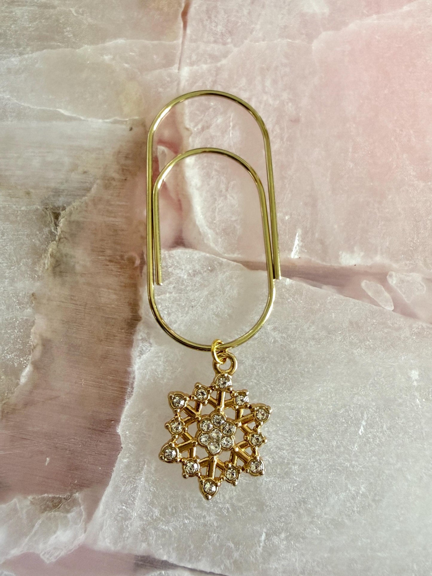Gold Planner Paper Clip Gold Bookmark for Journal Christmas Accessories | Cute Adorable Planning Accessory Book Snowflake Charm Holiday