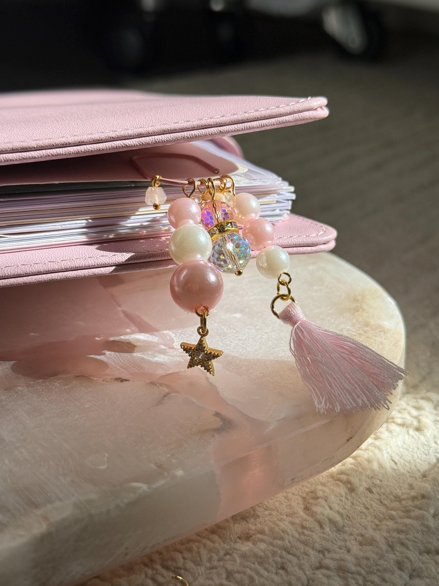 Pink Planner Paper Clip  quartz Bookmark for Journal | Accessories | Cute Adorable Planning Accessory Gold Plated Book Charm Journal Charm