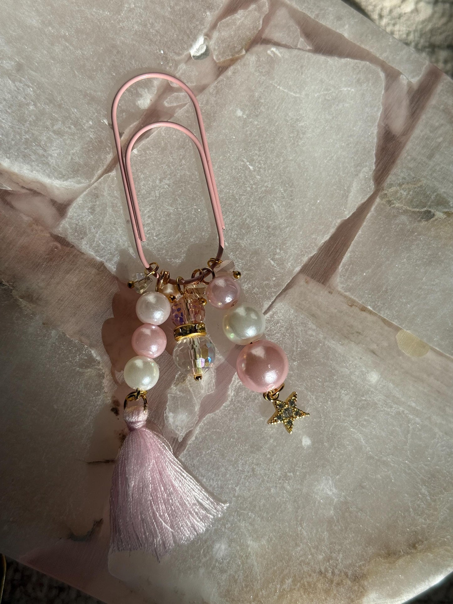 Pink Planner Paper Clip  quartz Bookmark for Journal | Accessories | Cute Adorable Planning Accessory Gold Plated Book Charm Journal Charm
