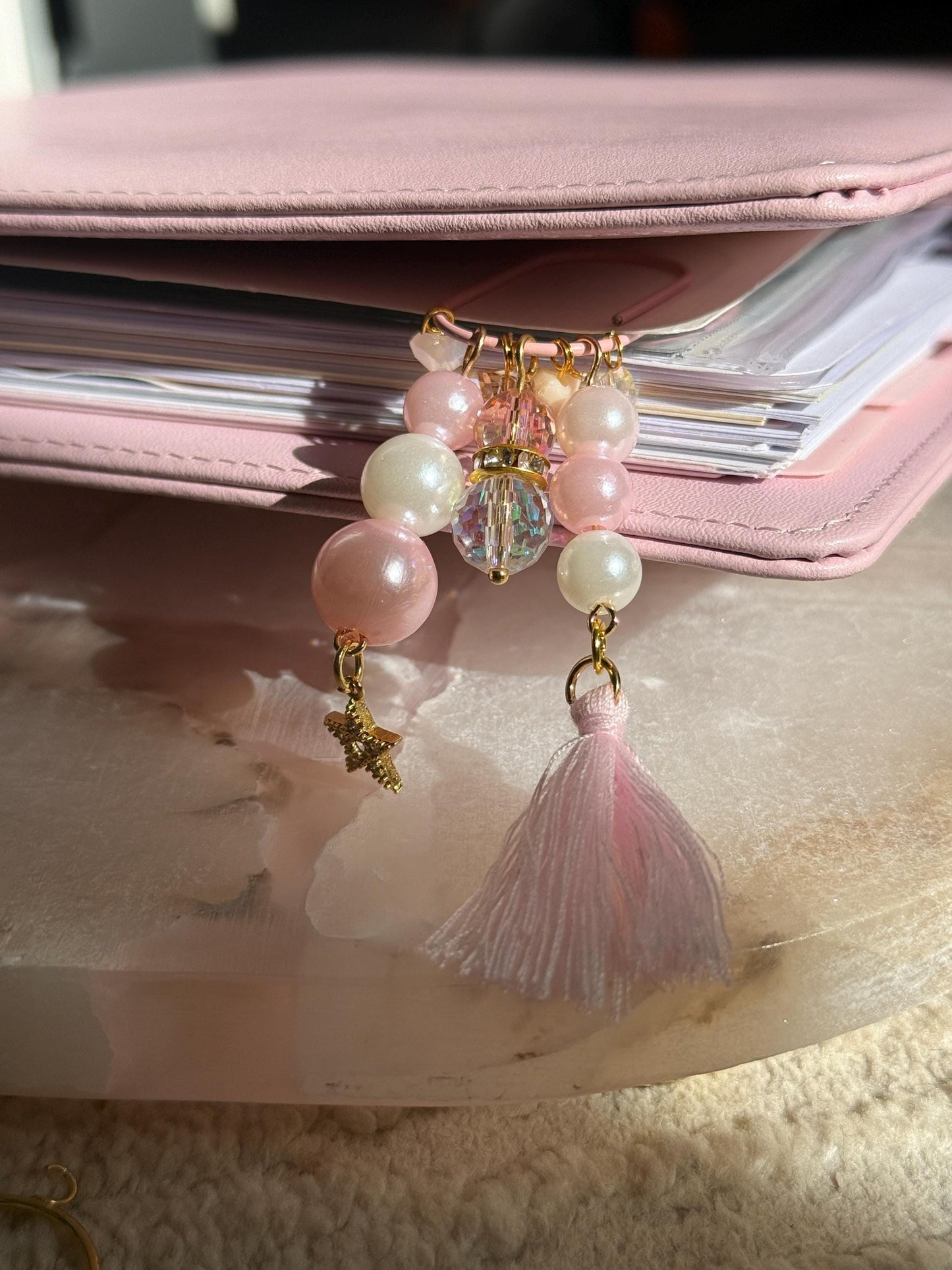 Pink Planner Paper Clip  quartz Bookmark for Journal | Accessories | Cute Adorable Planning Accessory Gold Plated Book Charm Journal Charm