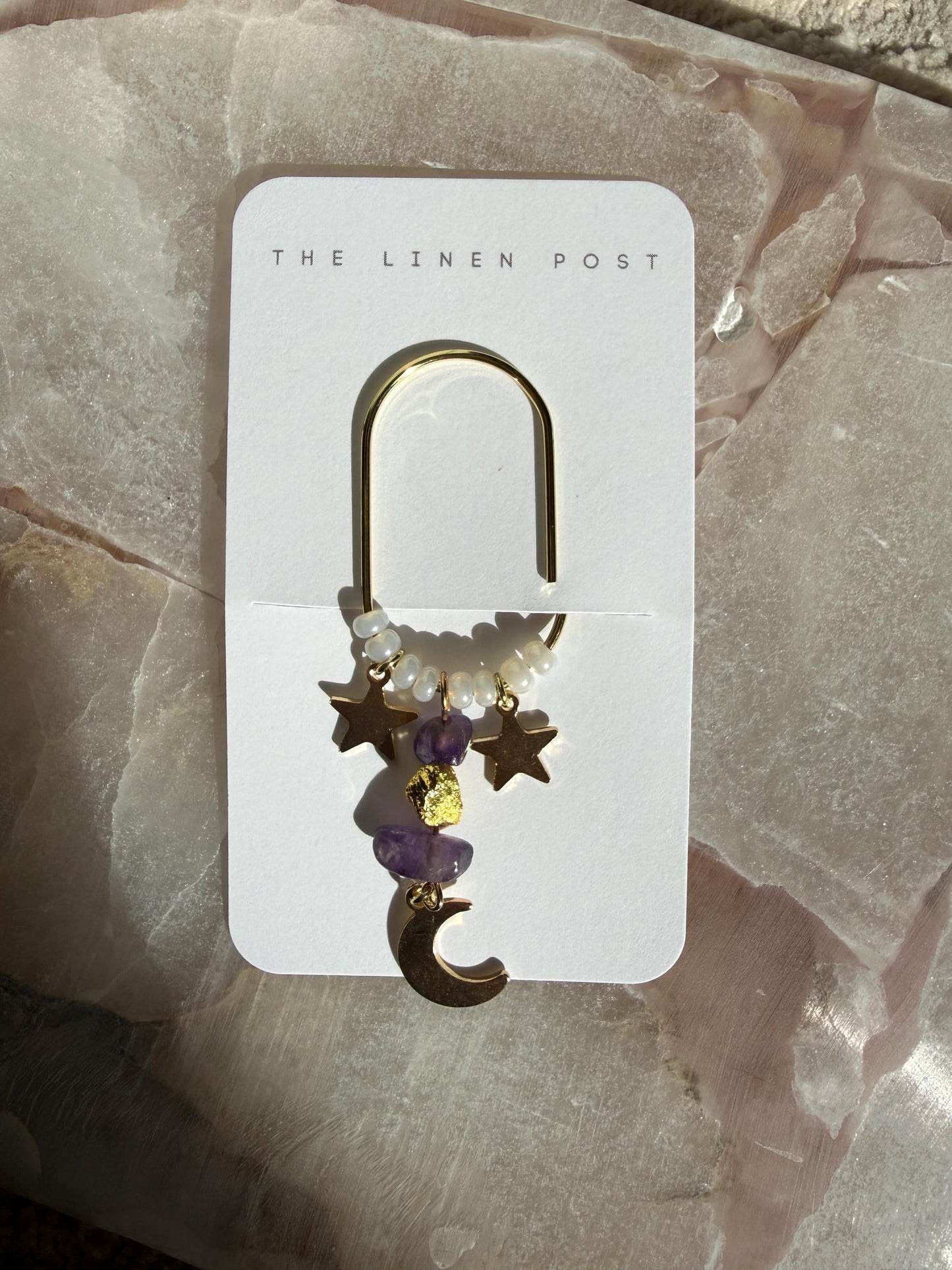 Planner Paper Clip  amethyst Bookmark for Journal | Accessories | Cute Adorable Planning Accessory | Gold Plated Book Charm Genuine Stone