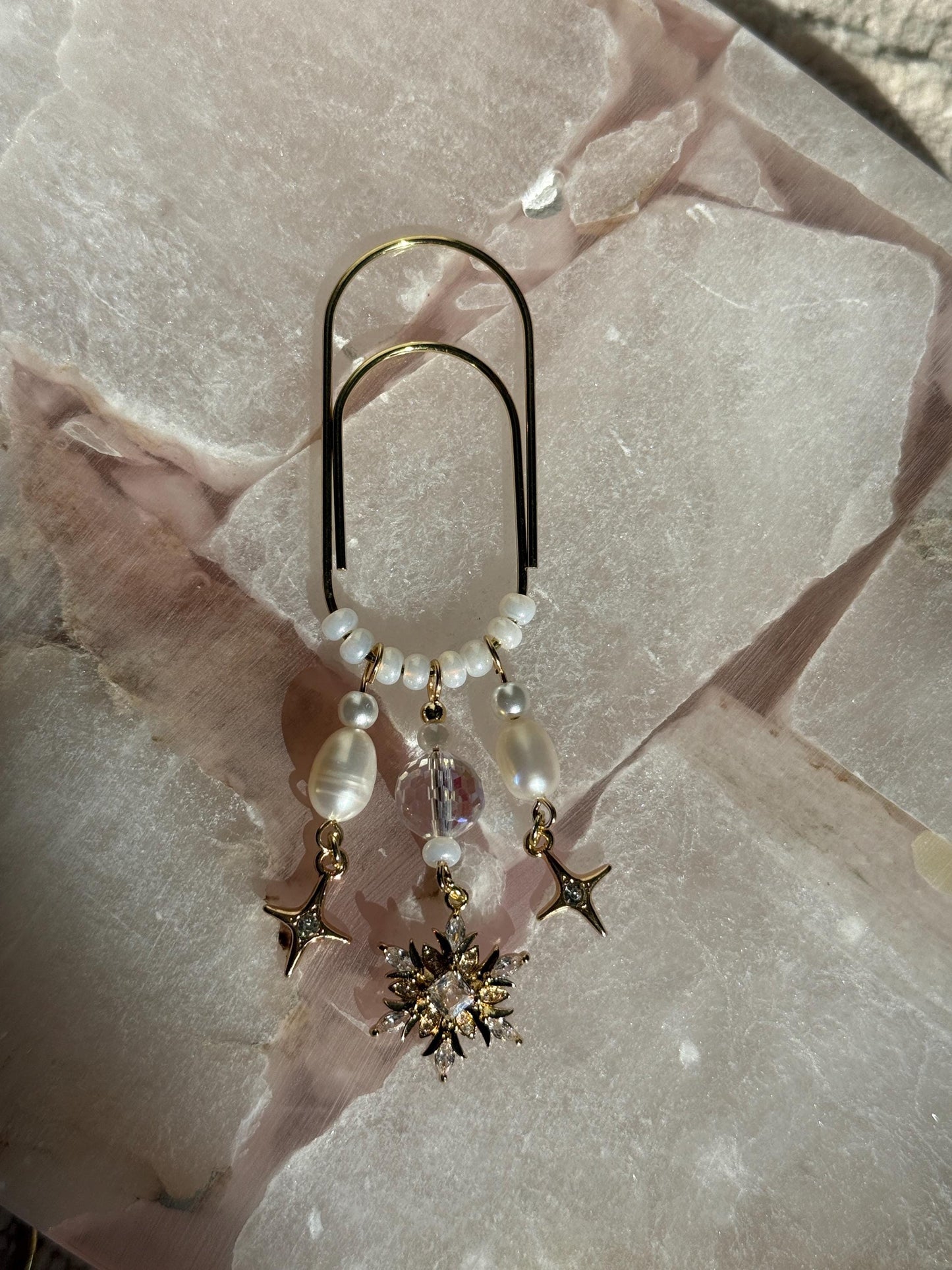 Gold Planner Paper Clip Gold Bookmark for Journal Christmas Accessories Cute Adorable Planning Accessory Book Snowflake Charm Holiday Pearls