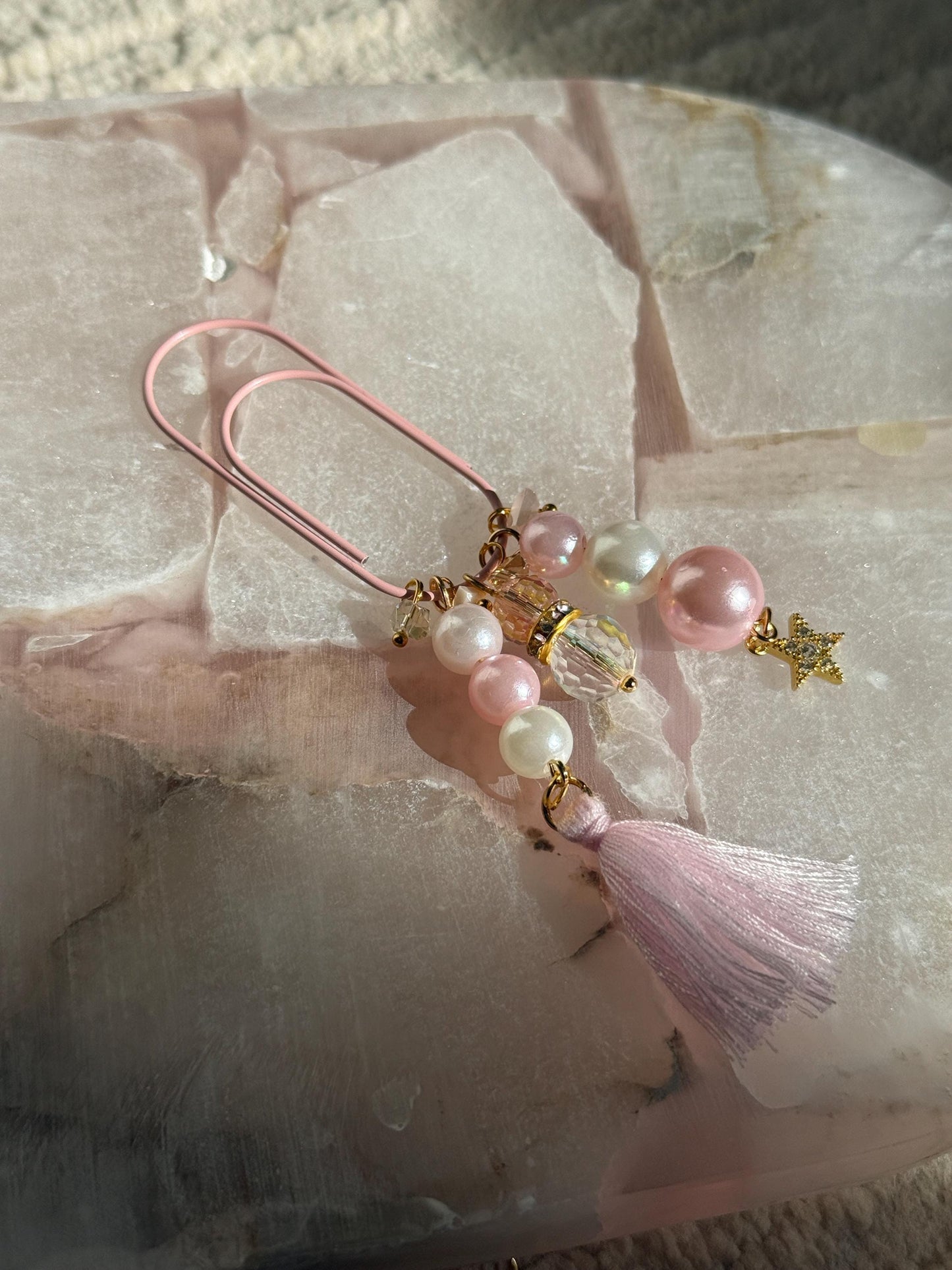 Pink Planner Paper Clip  quartz Bookmark for Journal | Accessories | Cute Adorable Planning Accessory Gold Plated Book Charm Journal Charm