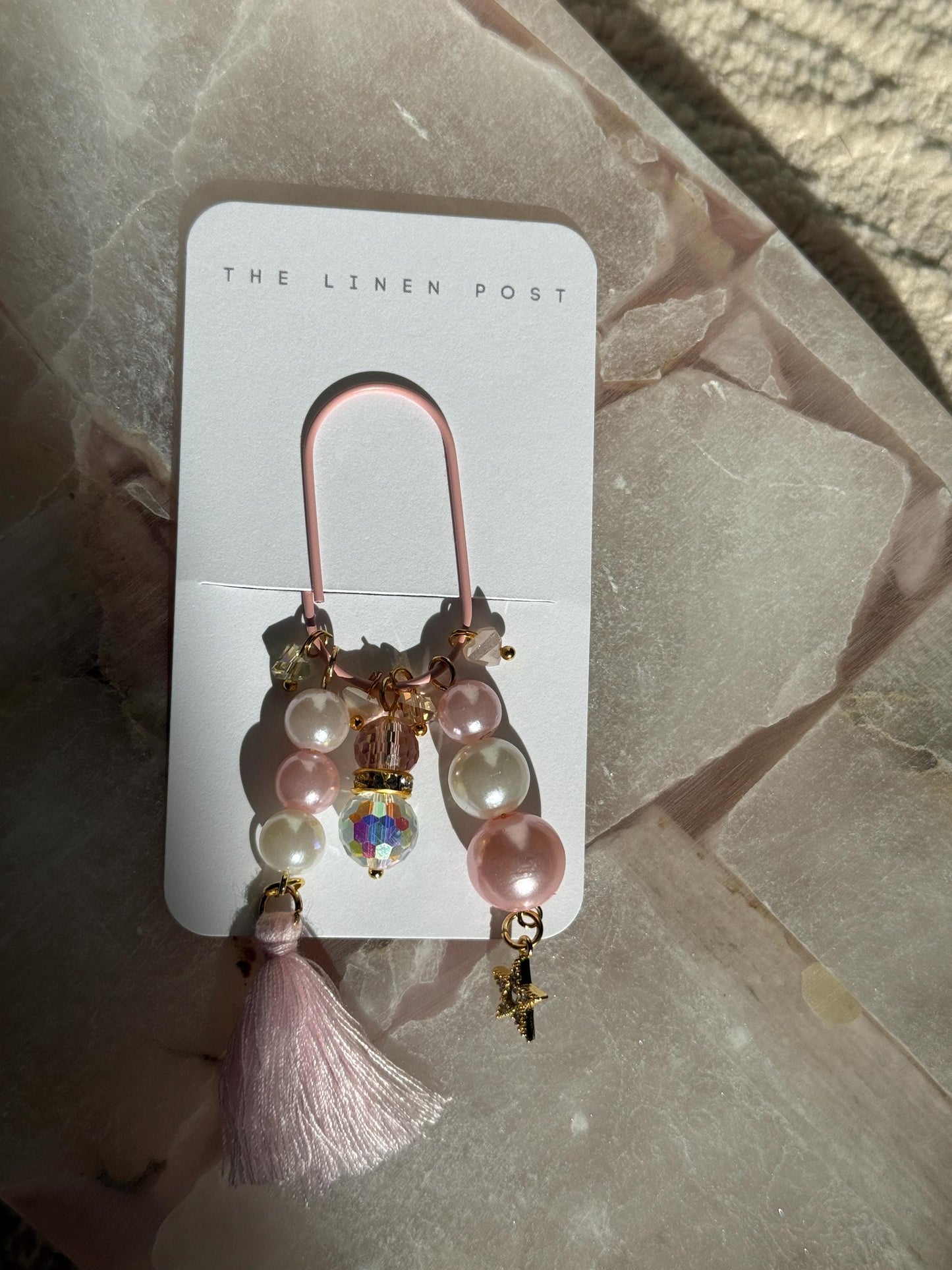 Pink Planner Paper Clip  quartz Bookmark for Journal | Accessories | Cute Adorable Planning Accessory Gold Plated Book Charm Journal Charm