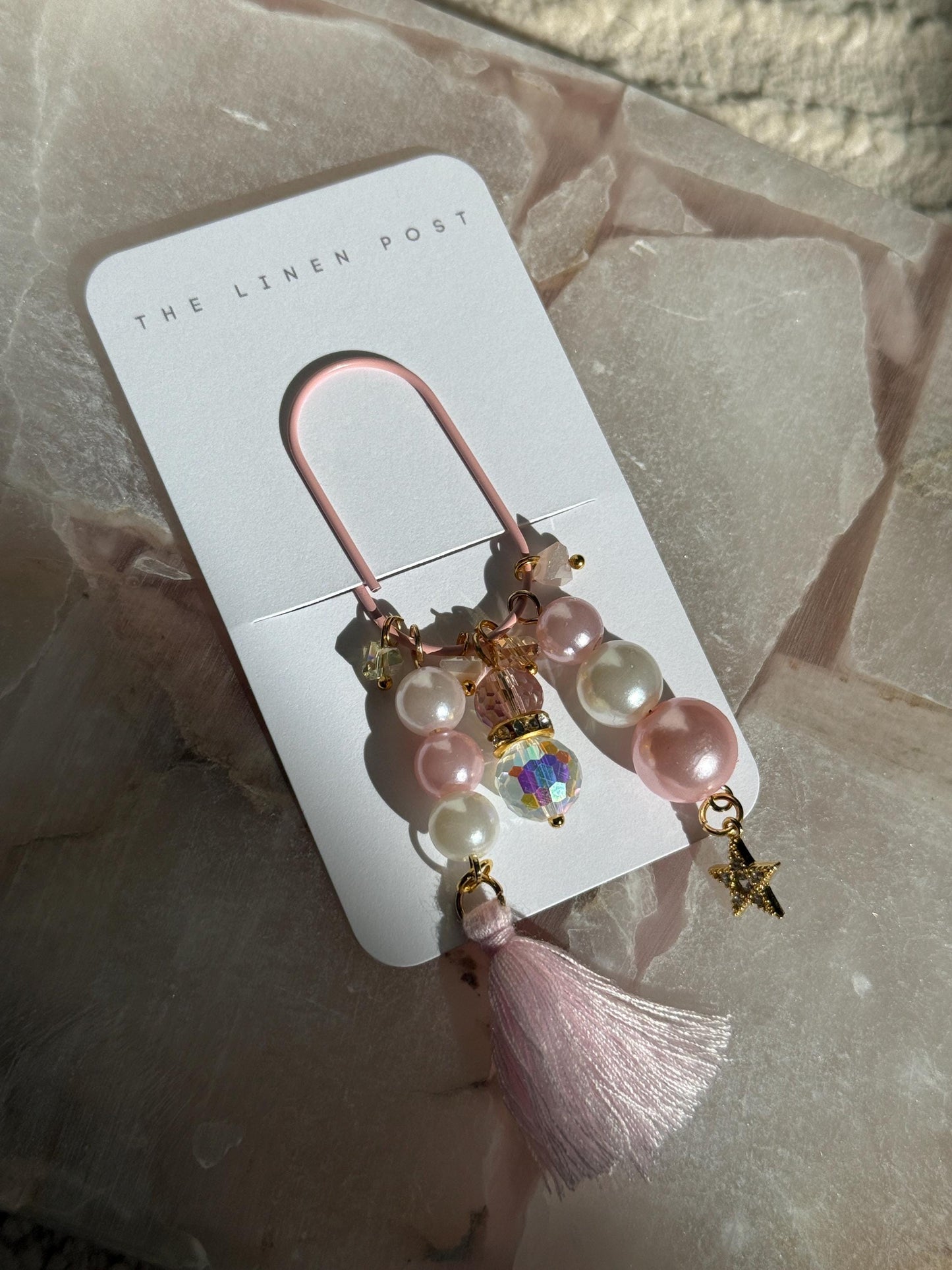 Pink Planner Paper Clip  quartz Bookmark for Journal | Accessories | Cute Adorable Planning Accessory Gold Plated Book Charm Journal Charm