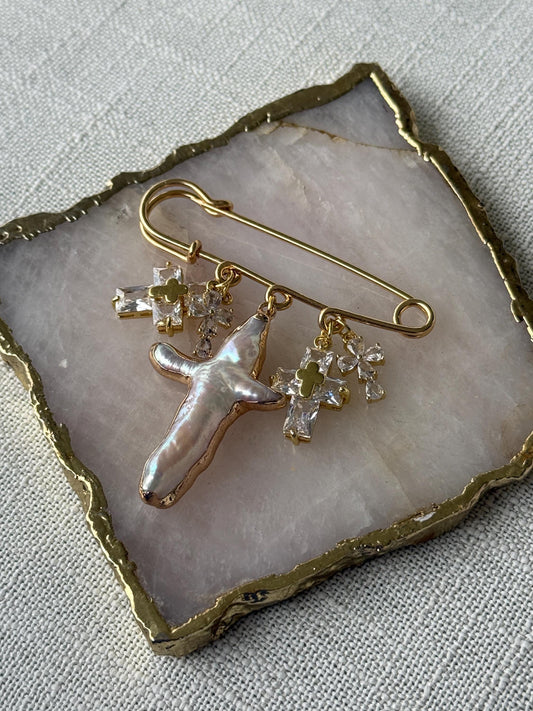 Cross Charm Pin Brooch