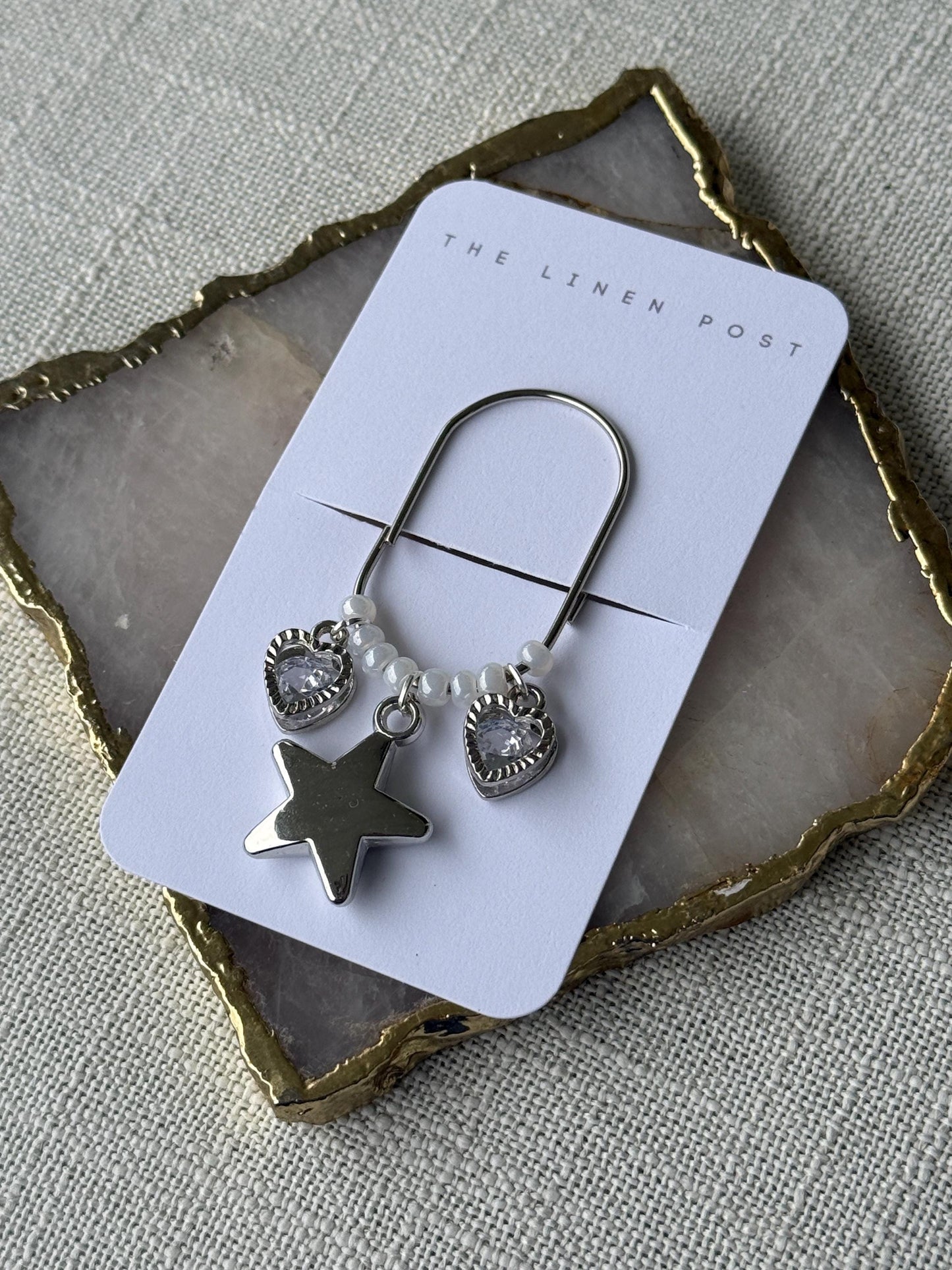 Planner Paper Clip silver Bookmark for Journal with  Stars Accessories Cute Adorable Planning Accessory Book Placeholder heart Charm