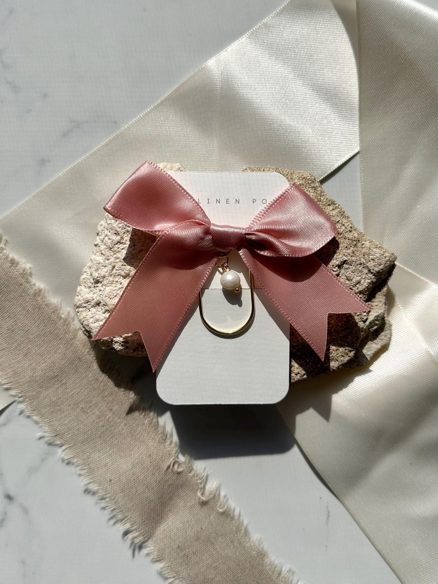 Pink Bow Paperclip, Pearl Gold Bookmark (Jumbo Size for Journals)