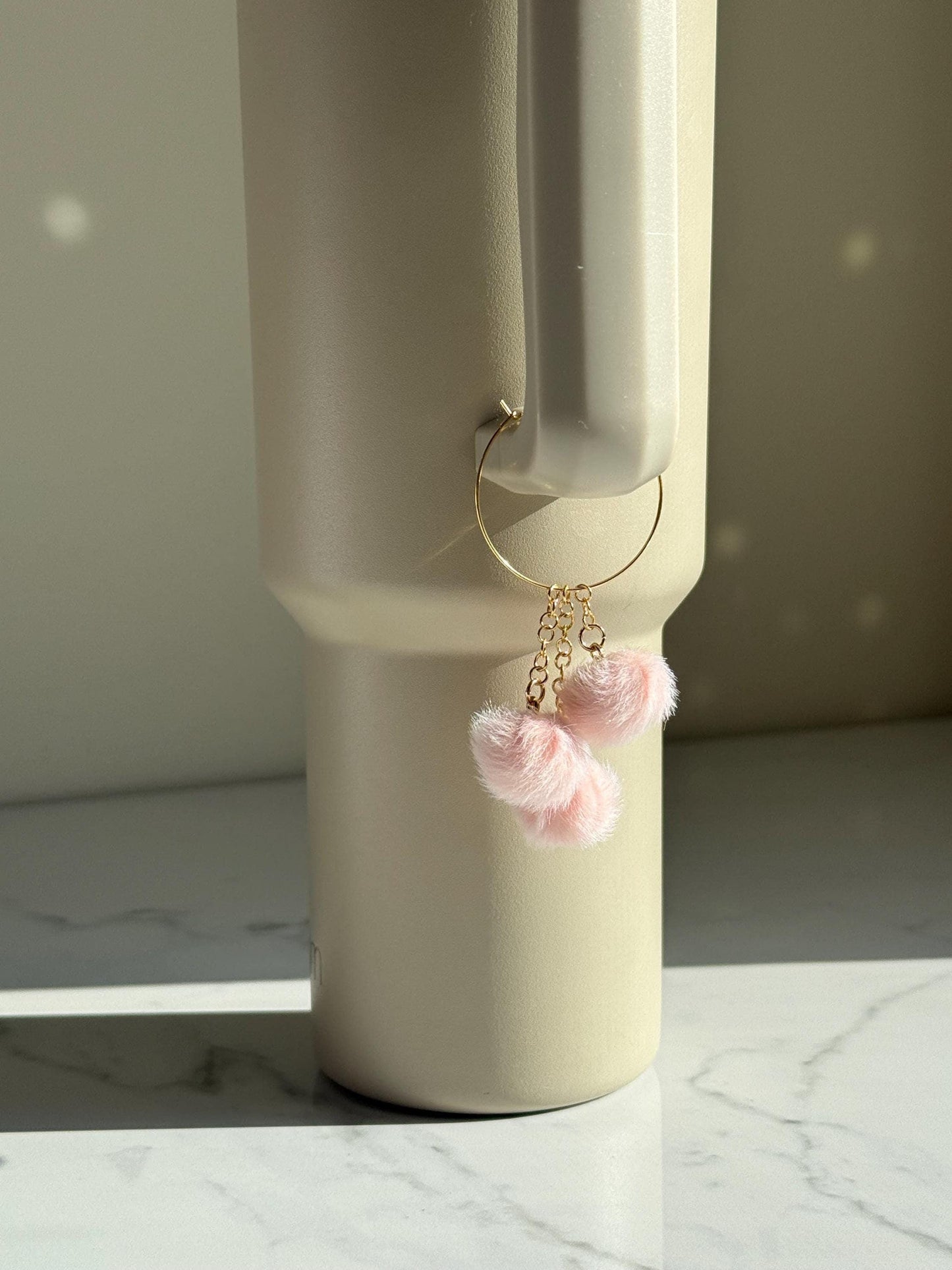Cute Fluffy Tumbler Charm: Pink or White Pom Pom Accessory