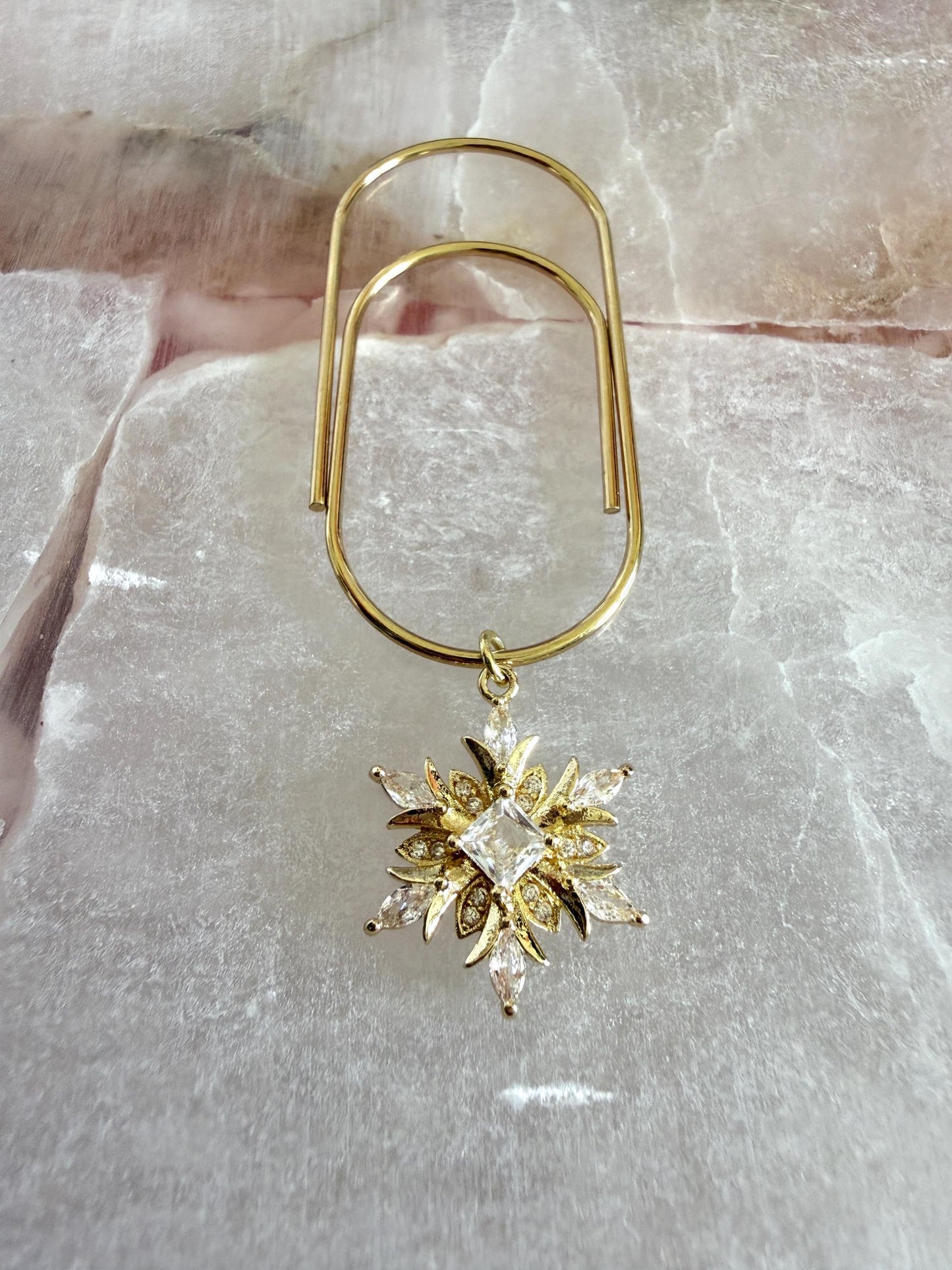 Jumbo Gold Paper Clip: Planner Bookmark with Snowflake Charm (2")
