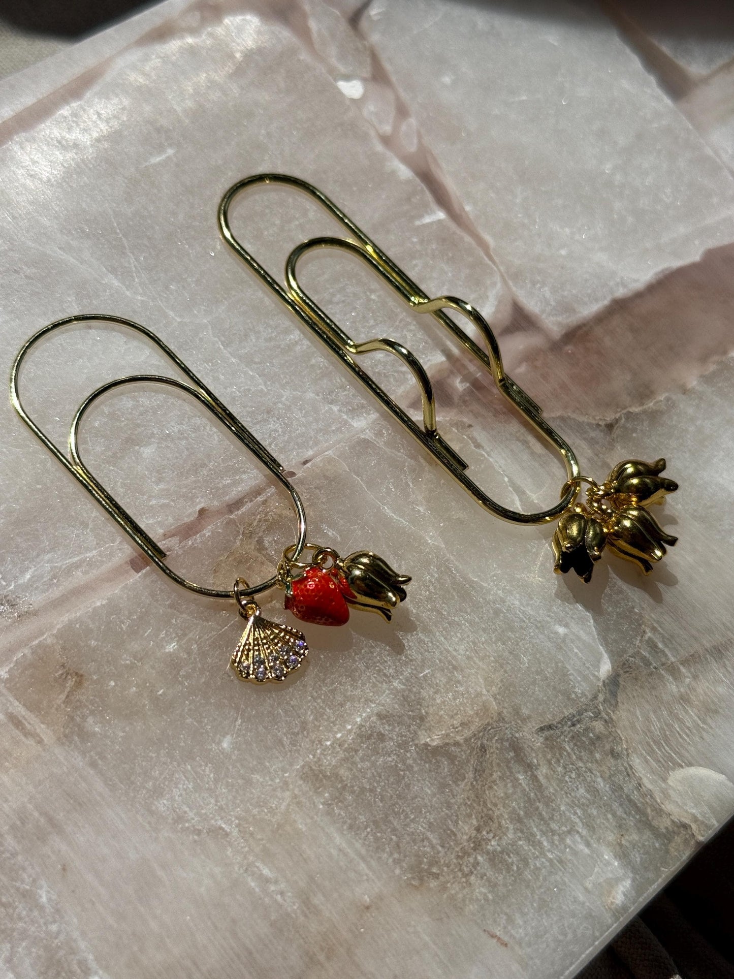 Set of 2 planner clips, summer journal accessories, pen holder, floral planner charms strawberry charm