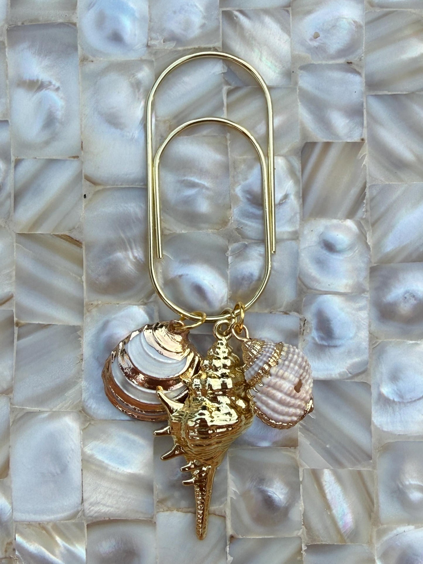 Set of 2 planner clips, summer journal accessories, pen holder, beach planner charms seashell charm gold charm