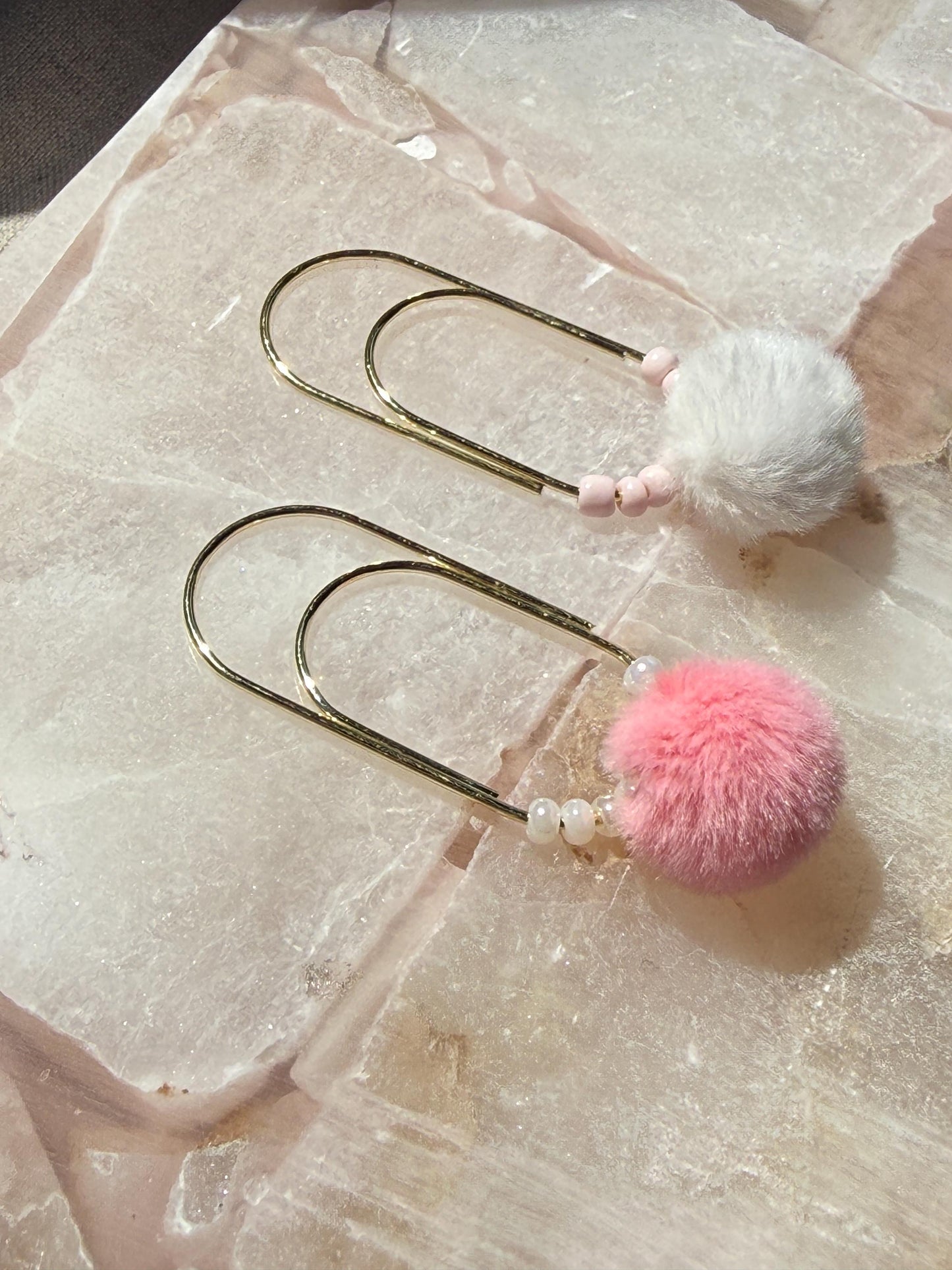 Set of 2 Planner clips, summer journal accessories, jumbo Pom Pom planner charms, summer aesthetic, girly vibes