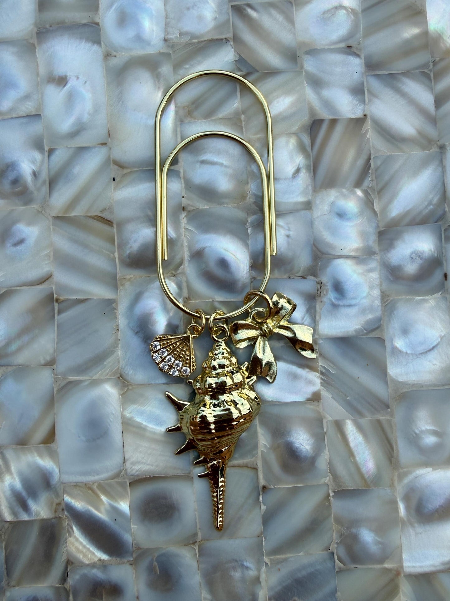 Set of 2 planner clips, summer journal accessories, pen holder, beach planner charms seashell charm gold charm