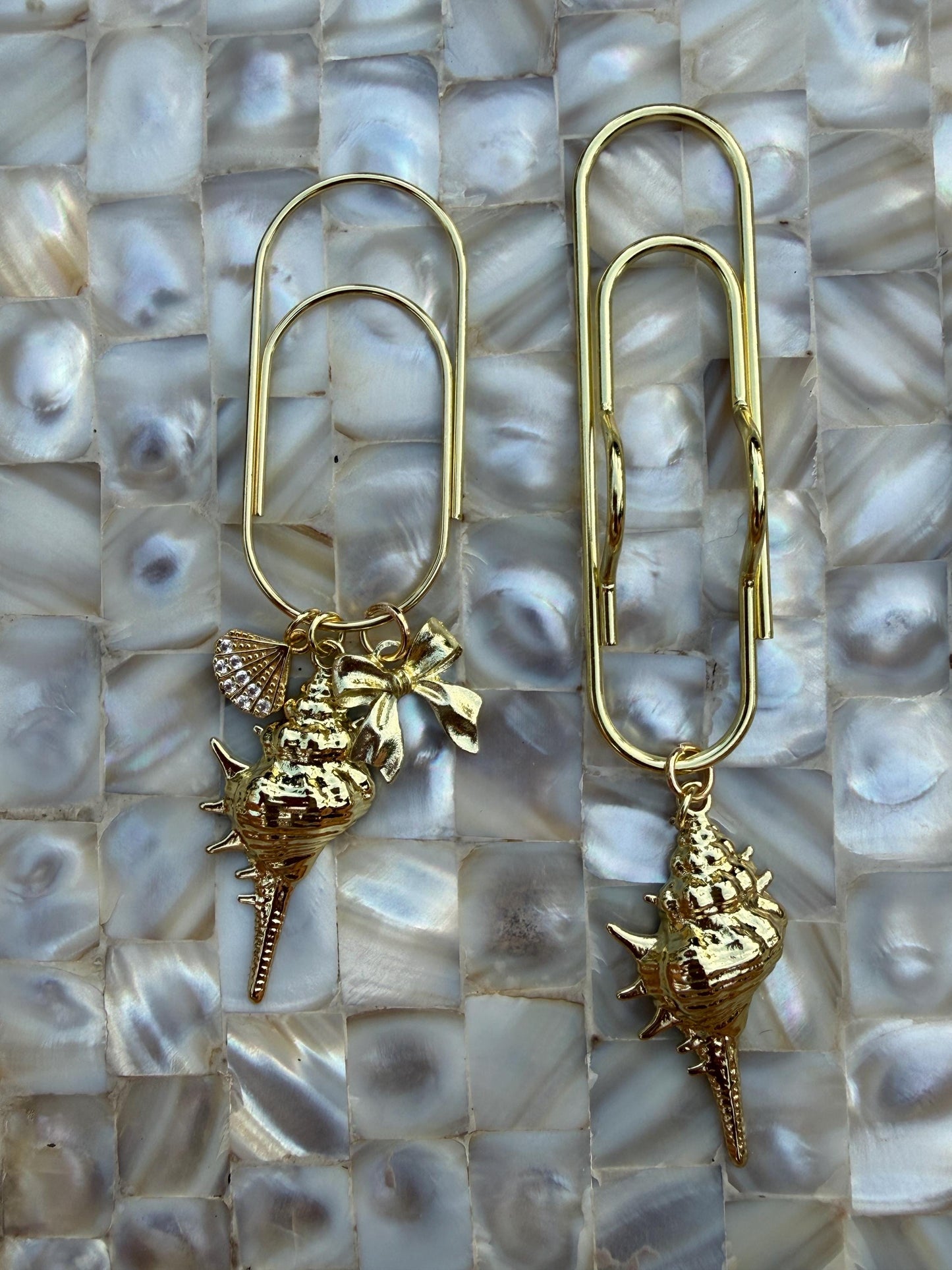 Set of 2 planner clips, summer journal accessories, pen holder, beach planner charms seashell charm gold charm