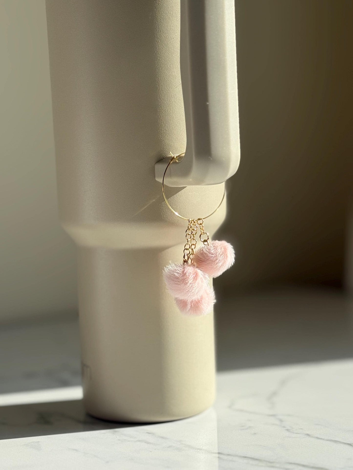 Cute Fluffy Tumbler Charm: Pink or White Pom Pom Accessory